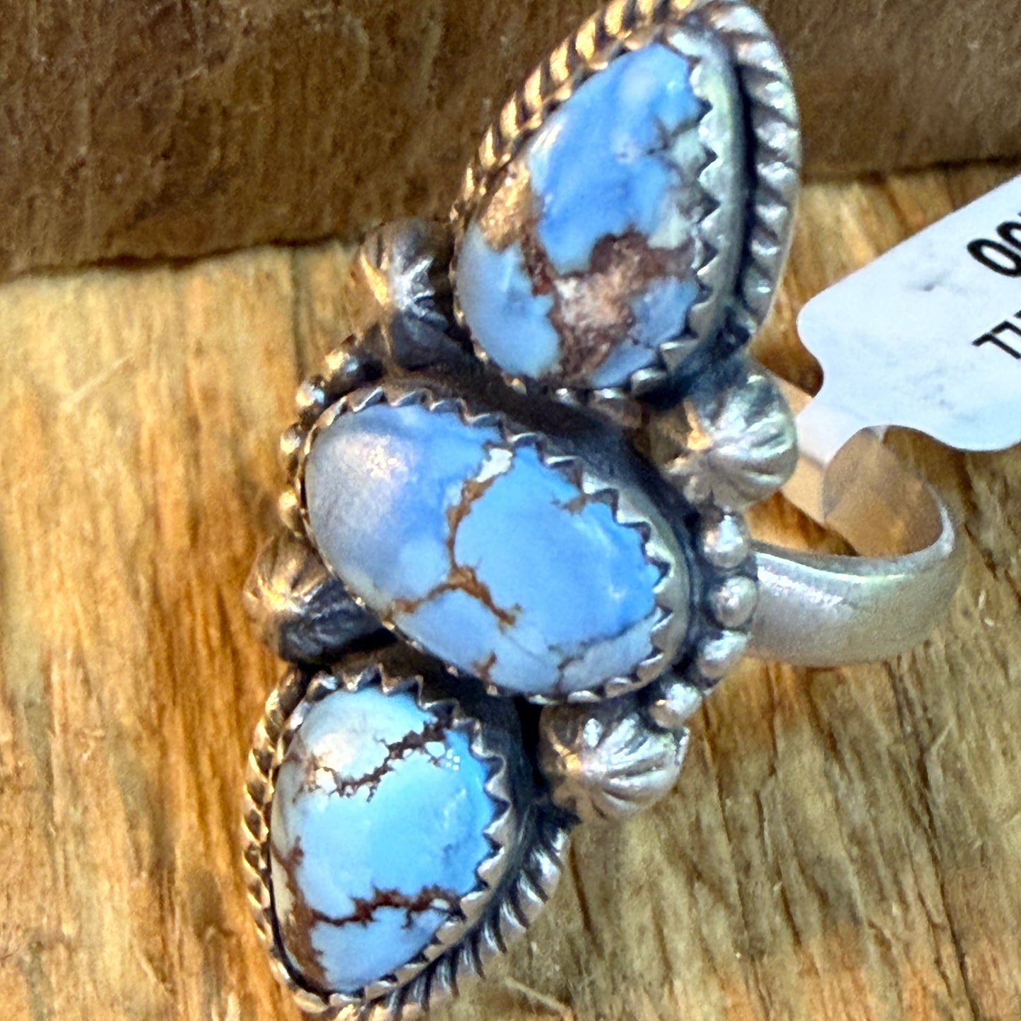 Golden Hills Turquoise Dahlia Three Stone Adjustable Ring In Sterling Silver