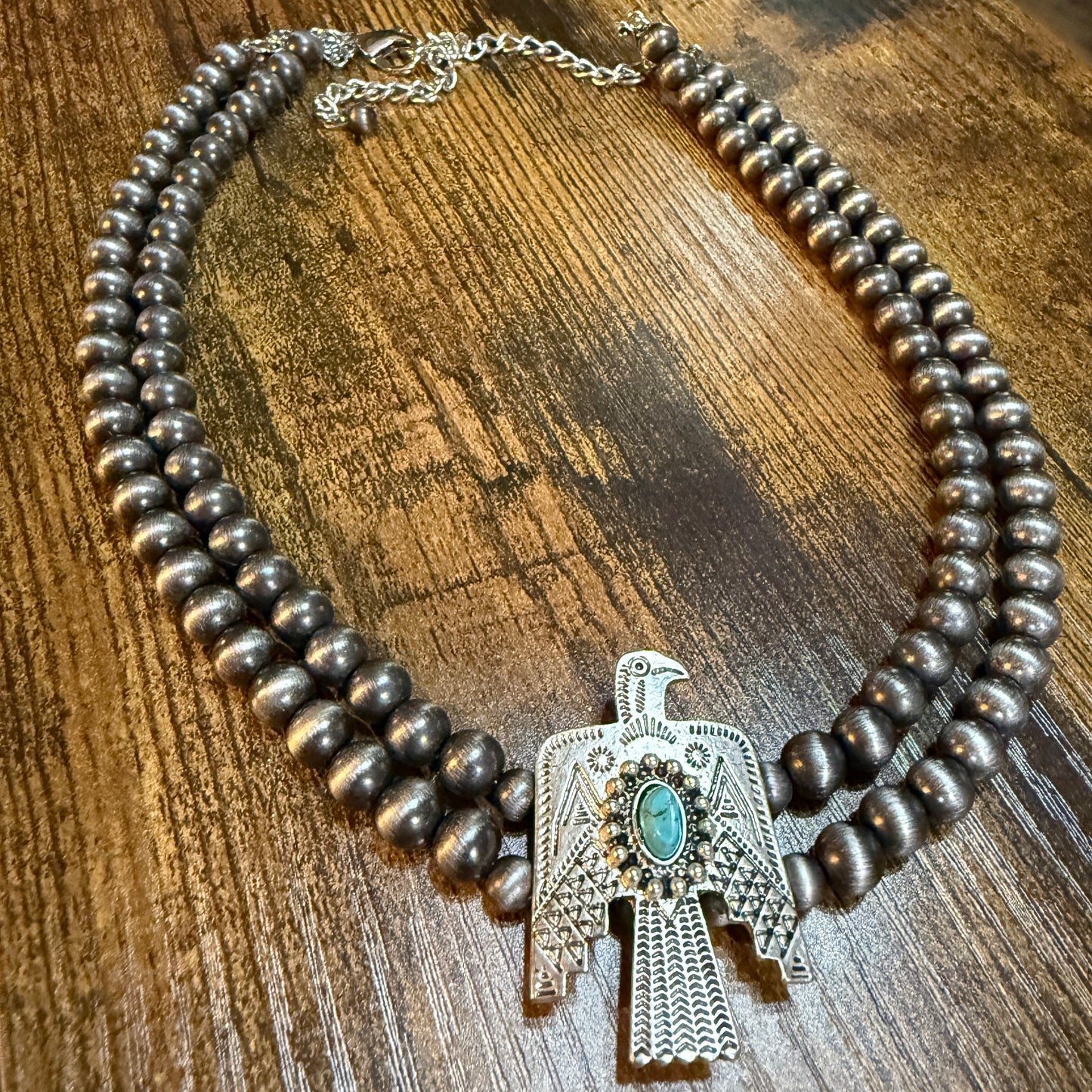 Handmade Navajo Thunderbird Pearl Bead Choker Necklace 16 Inch