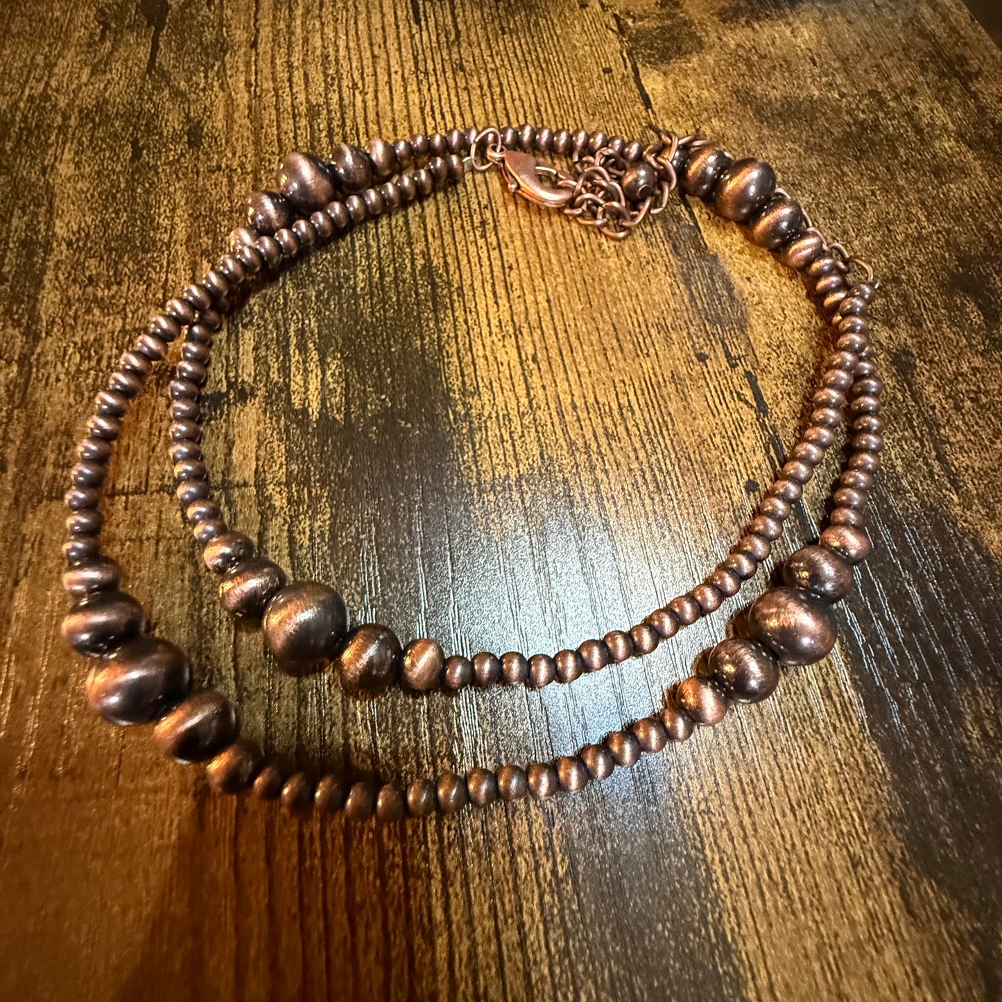 Handmade Western Copper Tone Bead Necklace With 5 Inch Extender 22 To 27 Inches