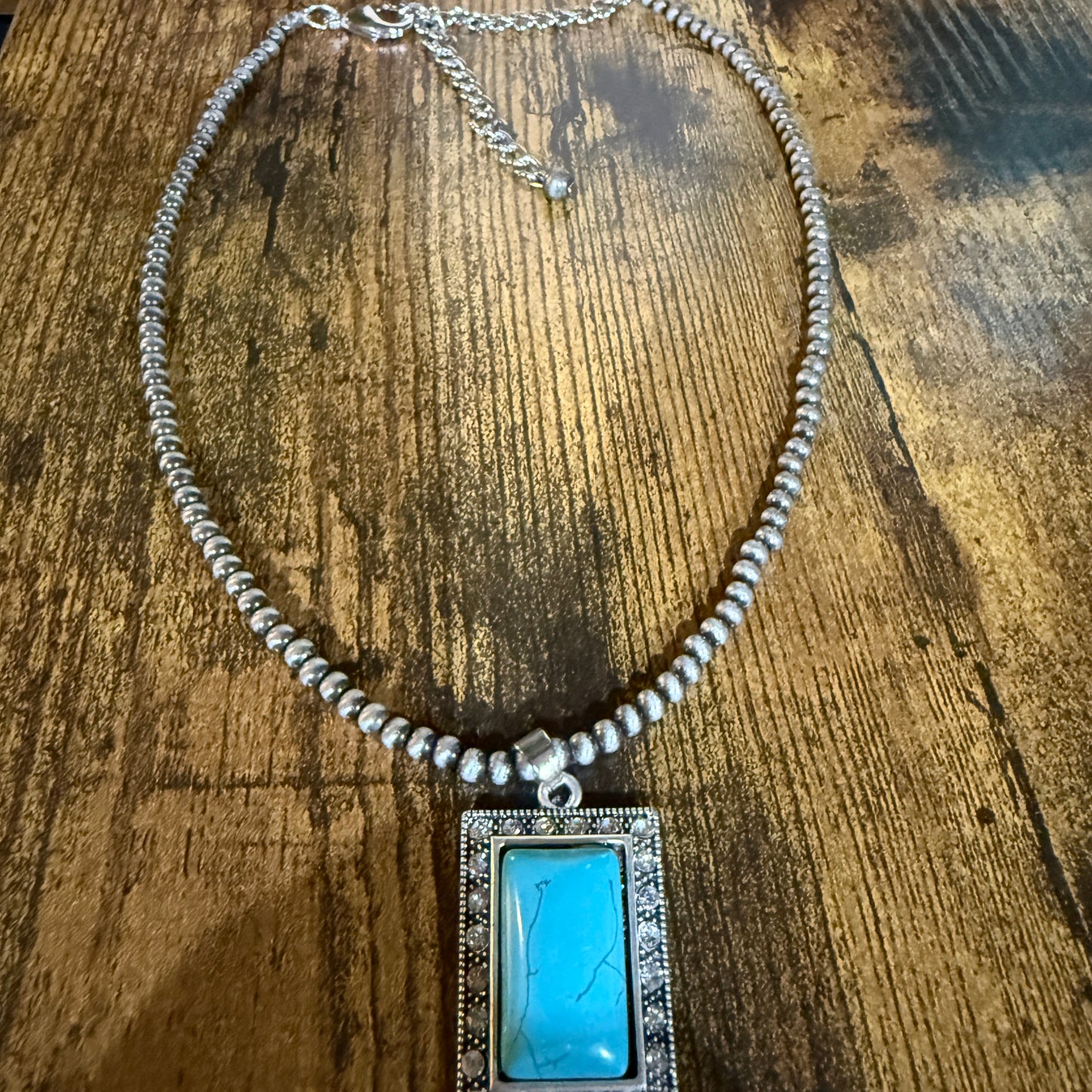 Handmade Navajo Style Turquoise 4 mm Bead Necklace with Pendant 16 to 21 Inches