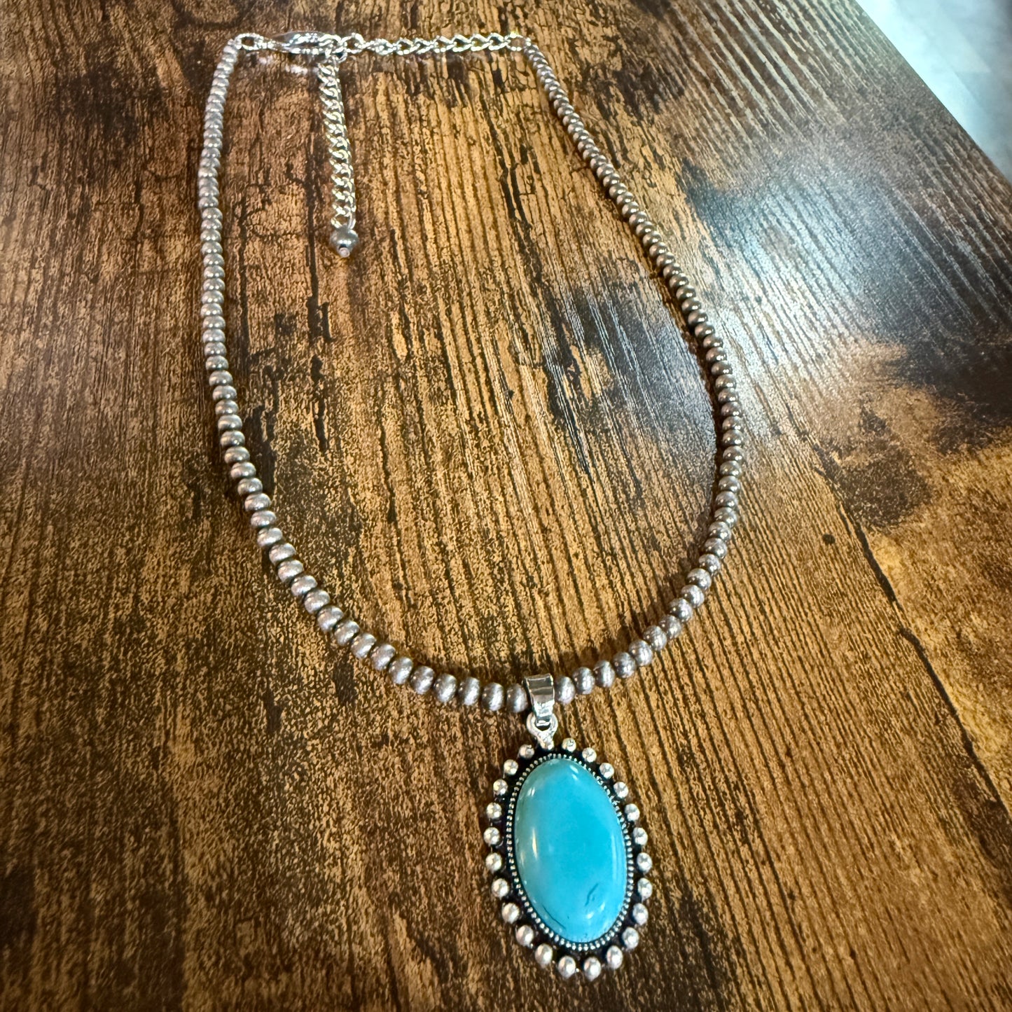 Adjustable Navajo Style Turquoise Bead Necklace 4mm 15 to 20 Inches Pendant