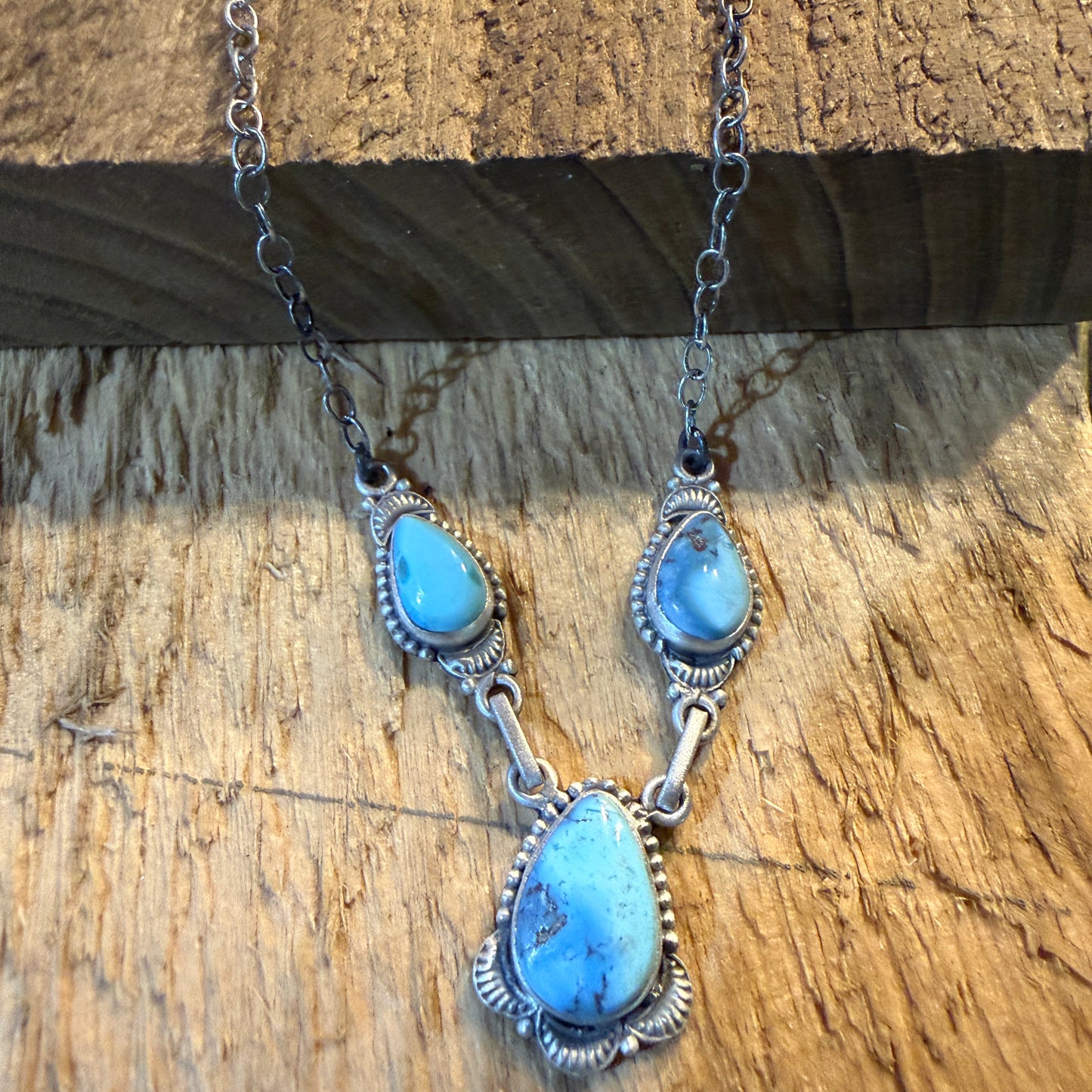 Navajo Style Golden Hills Three Gemstone Lariat Necklace Sterling Silver