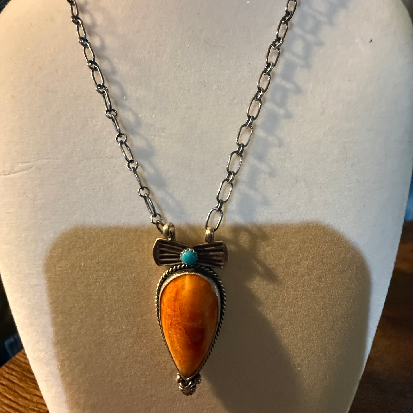 Signed Verley Betone Navajo Style Spiny Coral Turquoise Necklace Sterling Silver