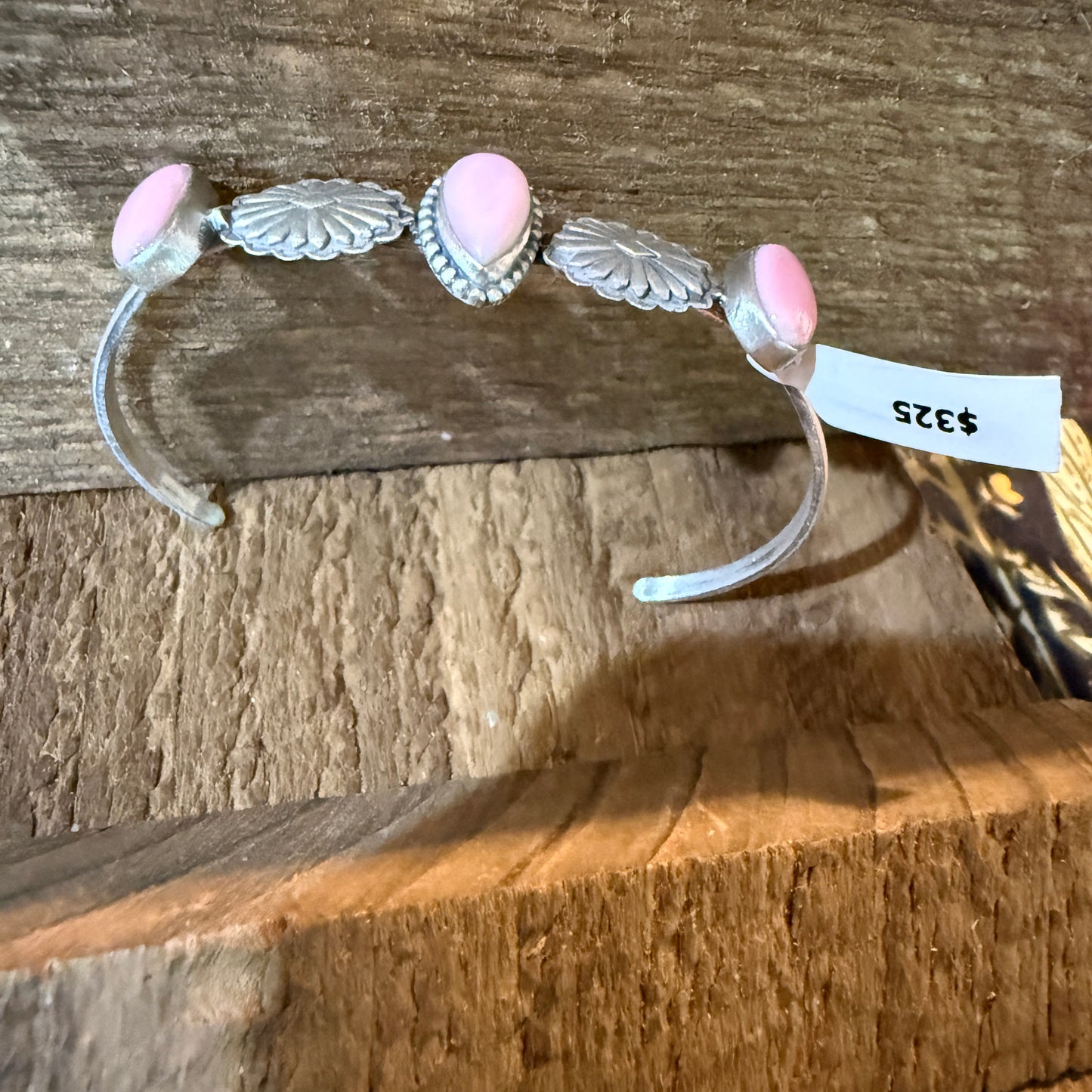Pink Conch Gemstone Flex Stacker Bangle Bracelet Sterling Silver
