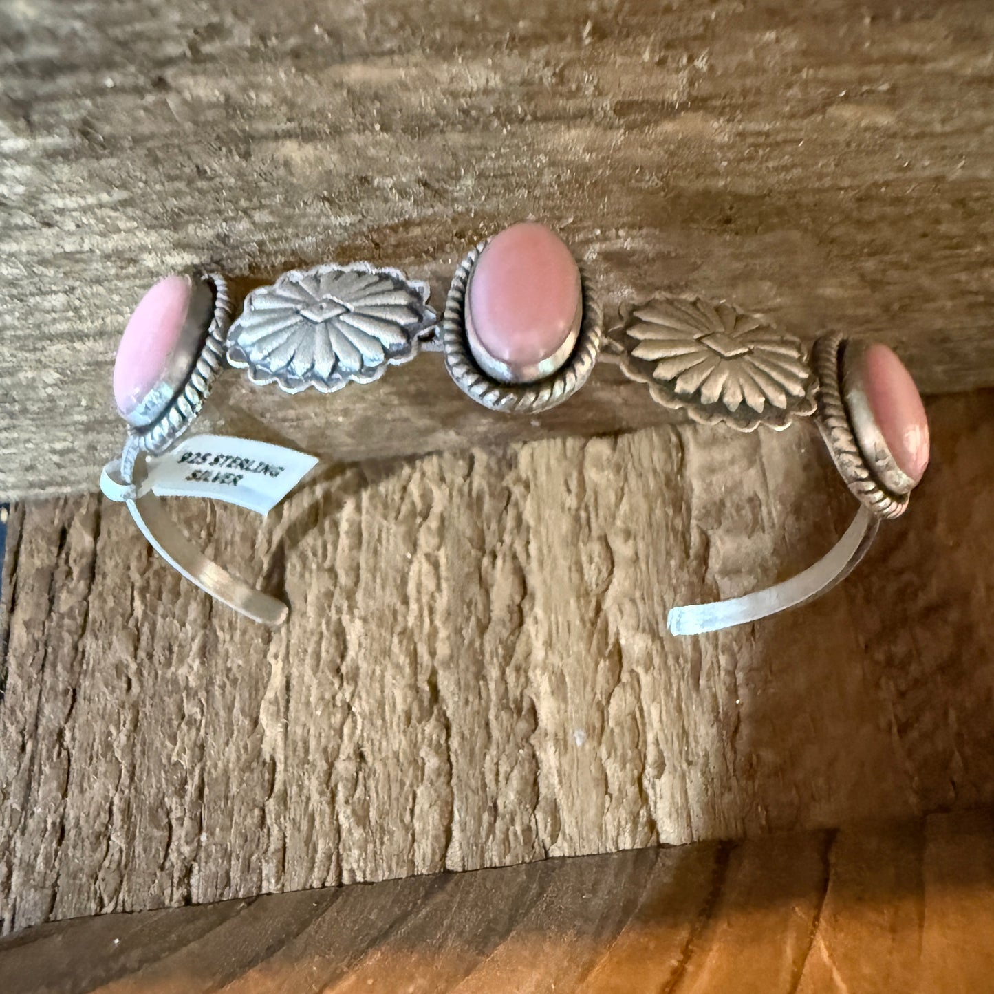 Pink Conch Gemstone Flex Stackable Bangle in Sterling Silver