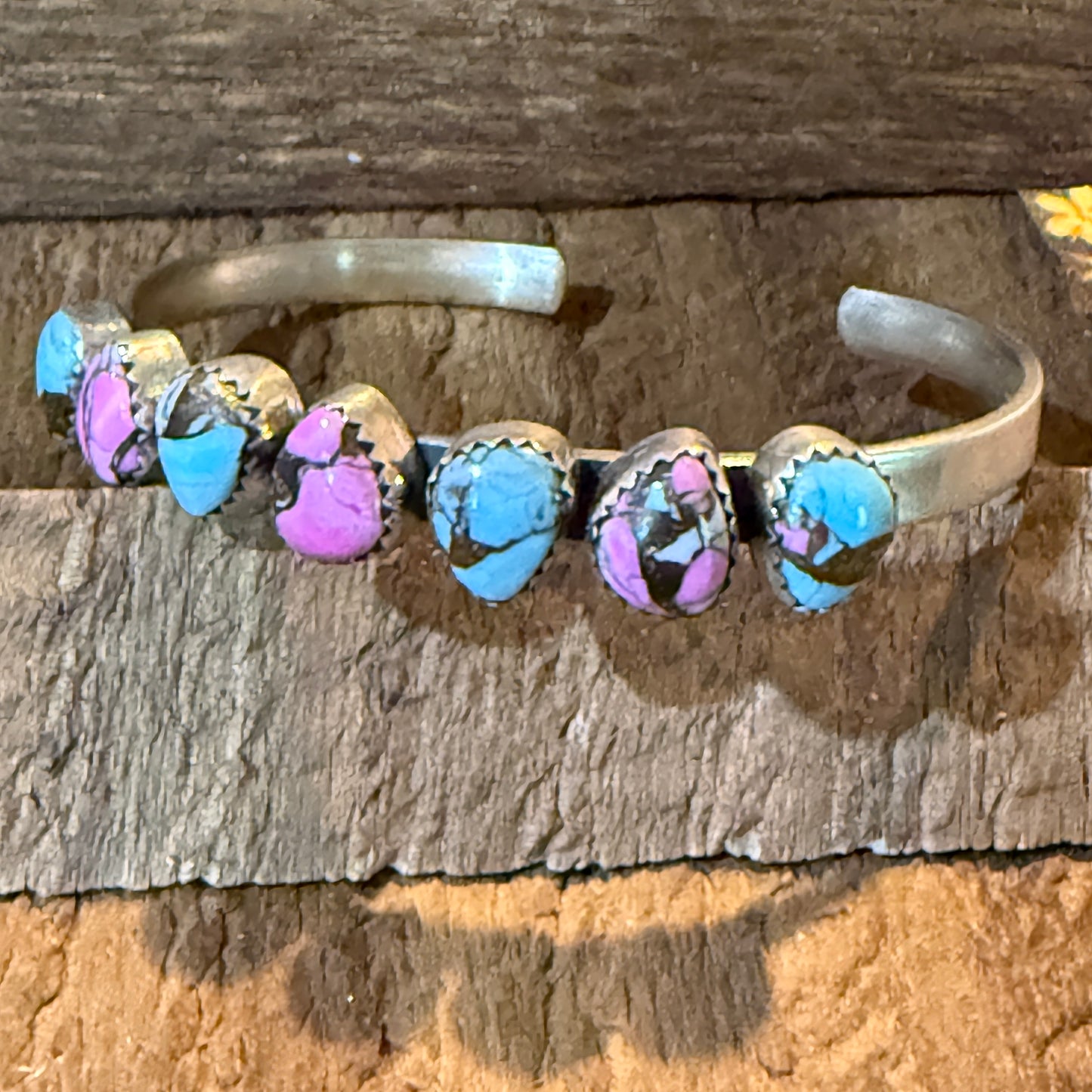 Cotton Candy Turquoise Dahlia Flex Stackable Bracelet Sterling Silver