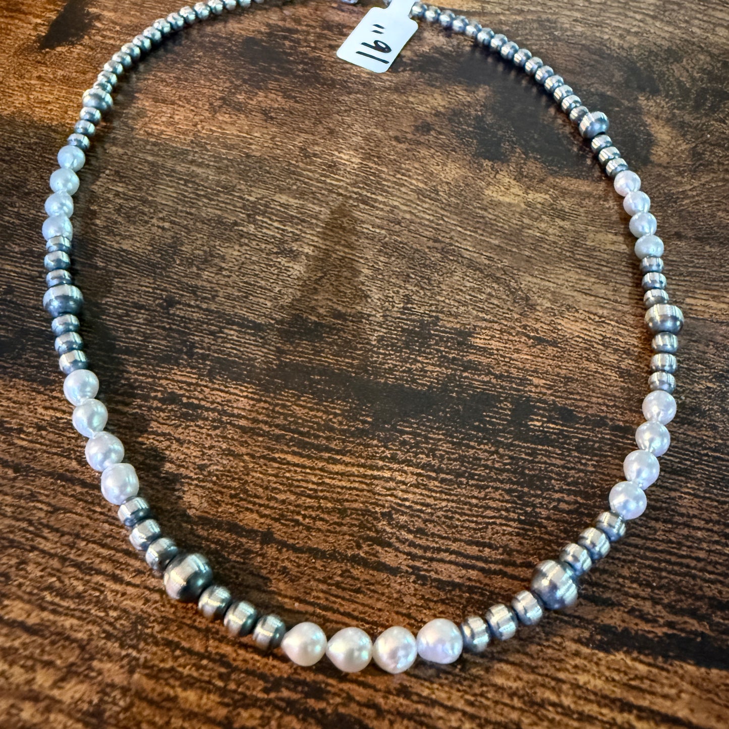 Genuine Freshwater Pearl And Sterling Silver Bead Necklace 16 Inch 2mm To 5mm