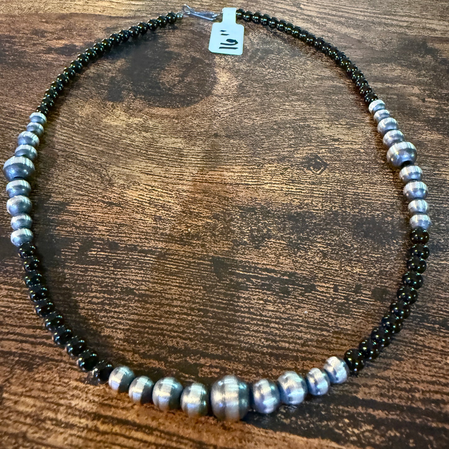 Handmade Sterling Silver Black Onyx Graduated Pearl Necklace 16 Inch 3mm to 6mm