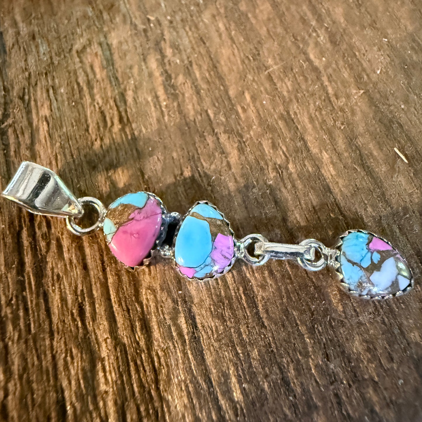 Cotton Candy Turquoise Dahlia Gemstone Pendant Sterling Silver