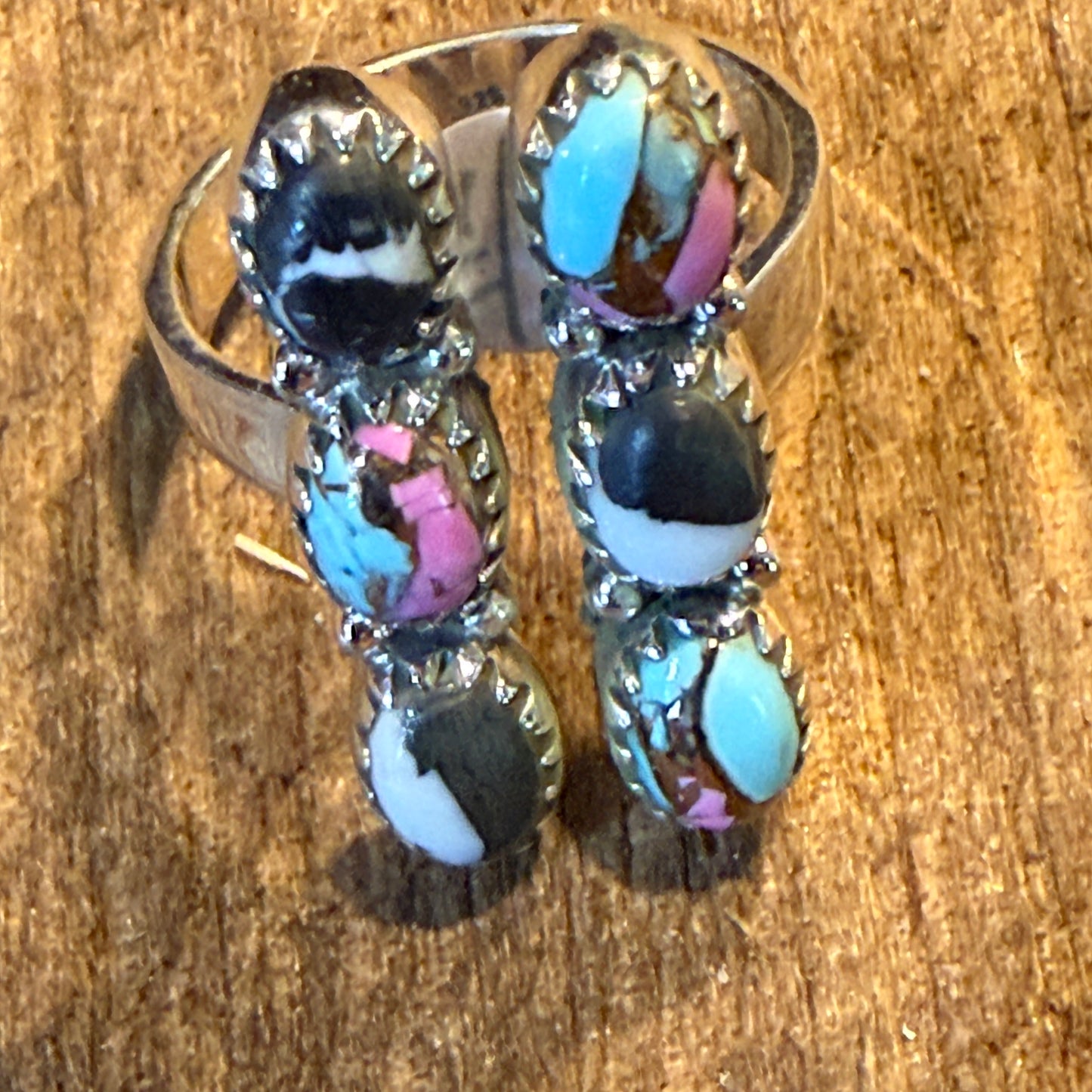 Cotton Candy White Buffalo Dahlia Turquoise Gemstone Adjustable Ring Sterling