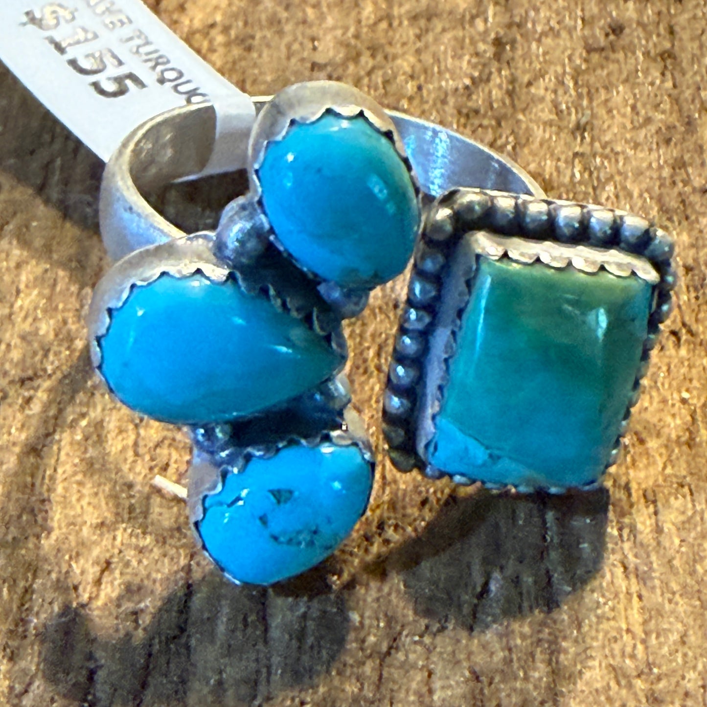Mojave Turquoise Gemstone Cluster Statement Ring Adjustable Sterling Silver