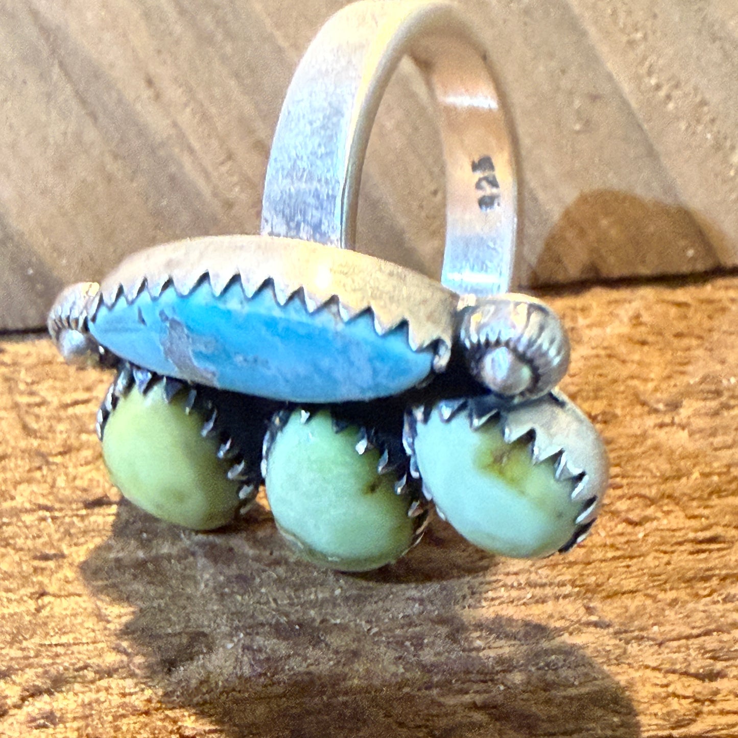 White Water and Palamino Turquoise Four Stone Adjustable Ring Sterling Silver