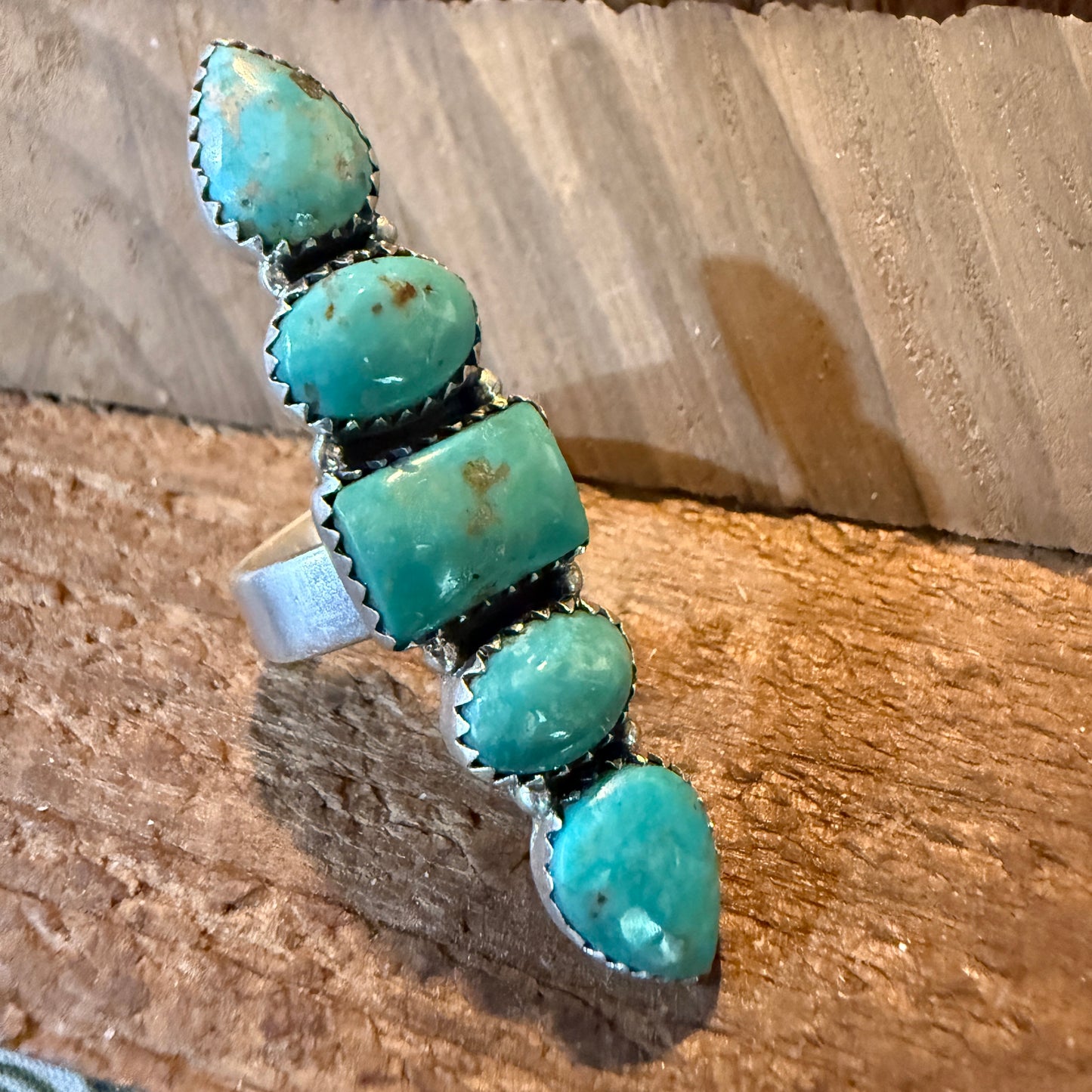 Pilot Mountain Turquoise Five Stone Adjustable Ring Sterling Silver