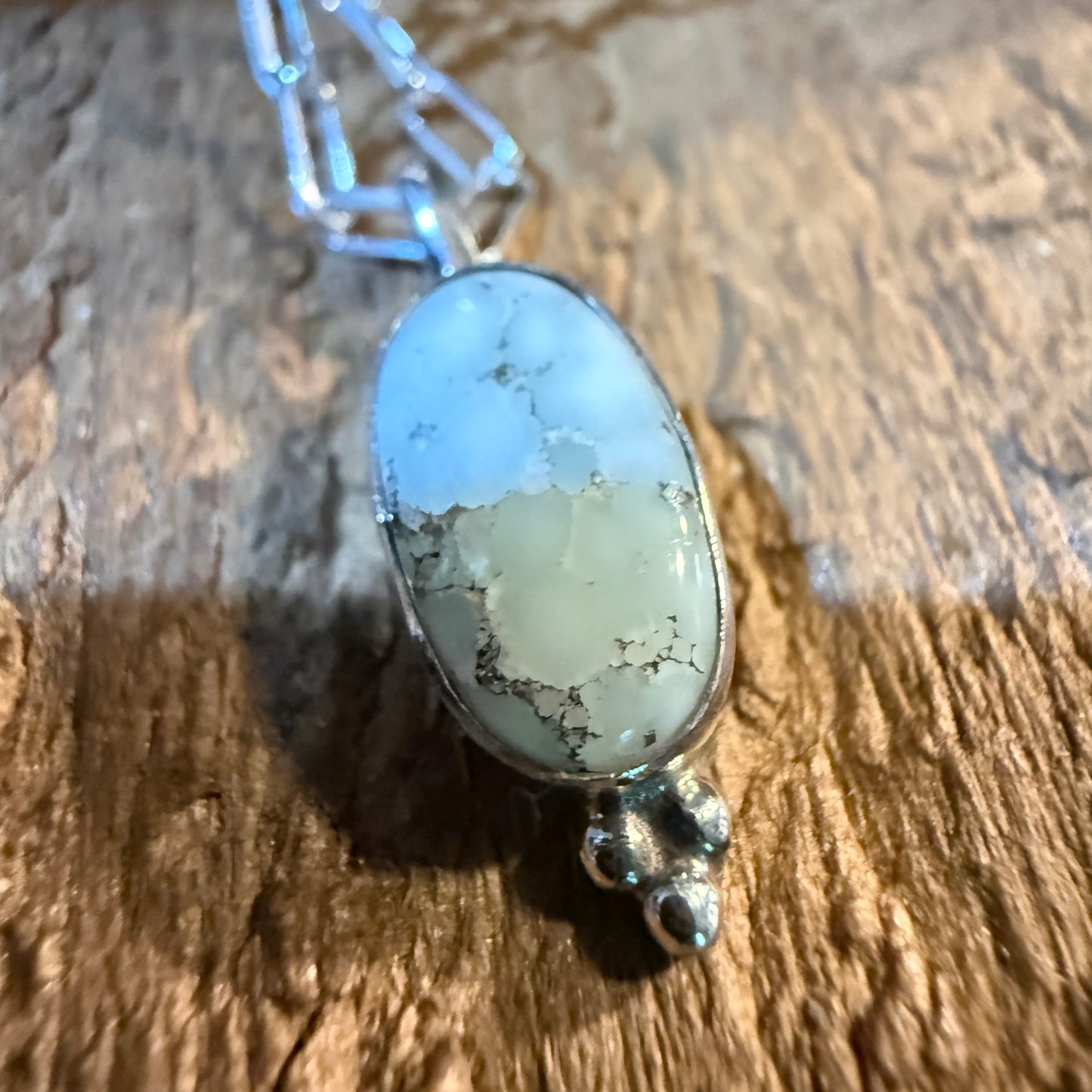Paloma Turquoise Gemstone Necklace 20 Inch Paperclip Chain Sterling Silver