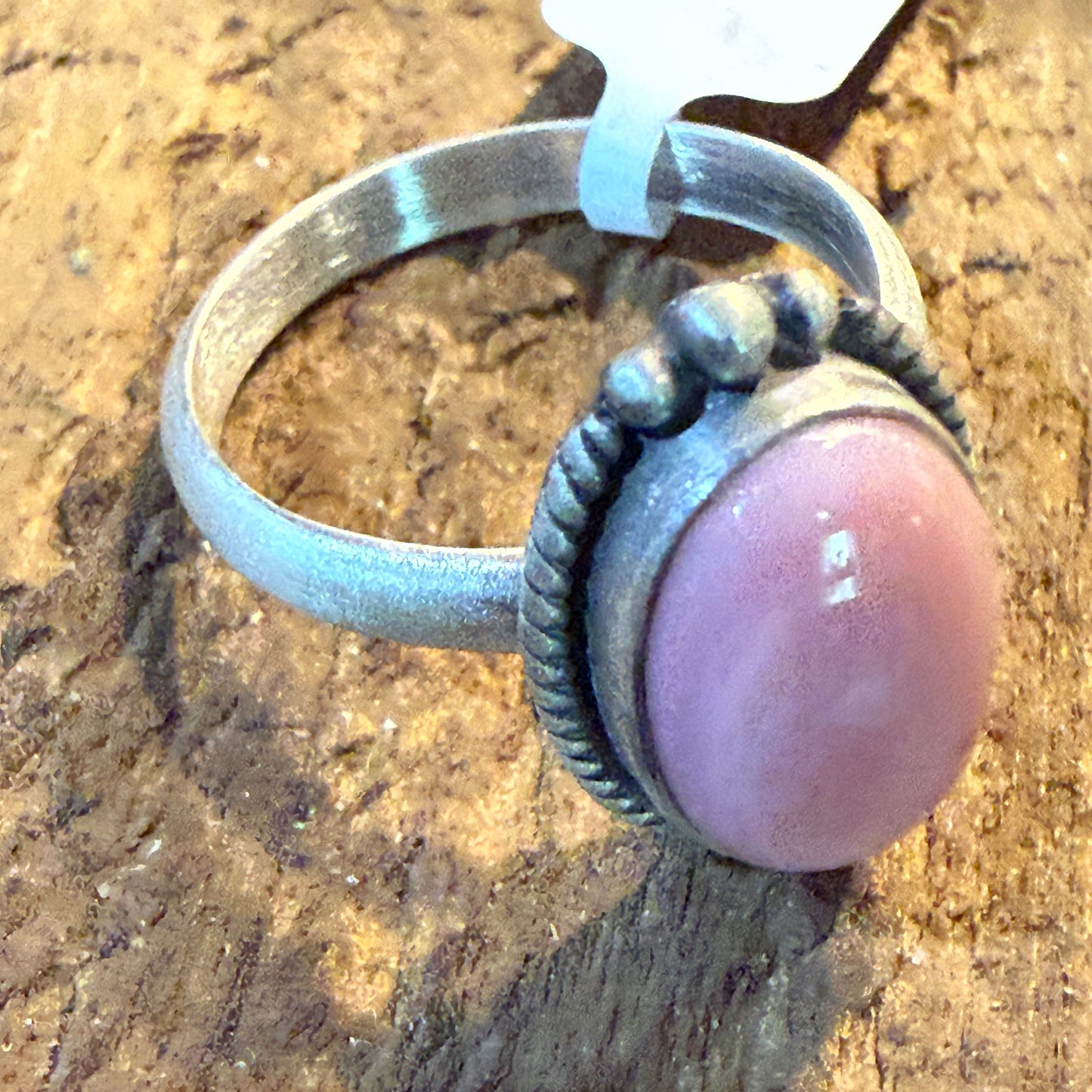 Pink Conch Turquoise Gemstone Adjustable Ring Sterling Silver
