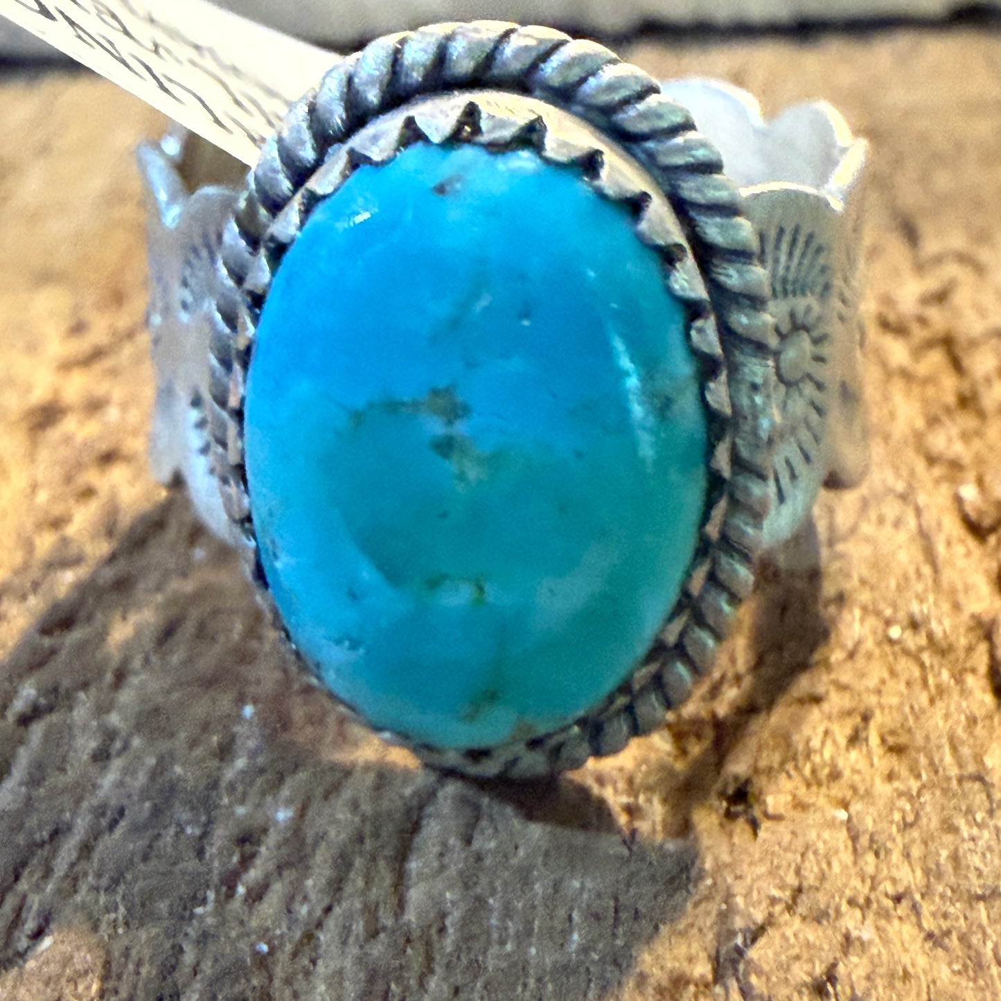Mojave Turquoise Gemstone Cigar Band Adjustable Ring Sterling Silver