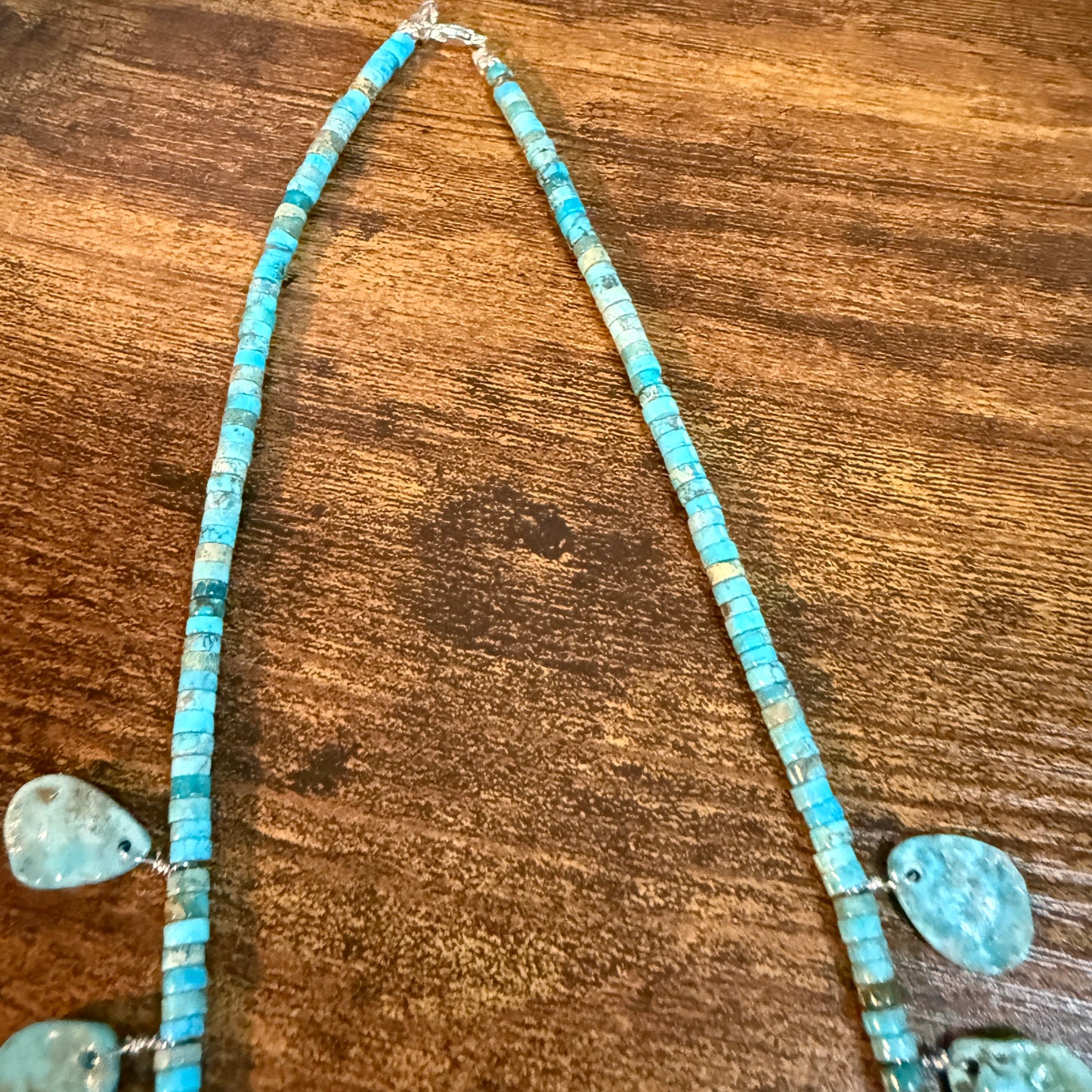 Navajo Style Kingman Turquoise Gemstone Bead Statement Necklace Sterling Silver