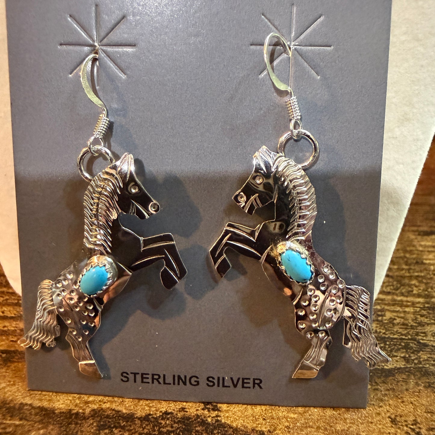 Kingman Turquoise Horse Estuarian Drop Wire Earrings In Sterling Silver