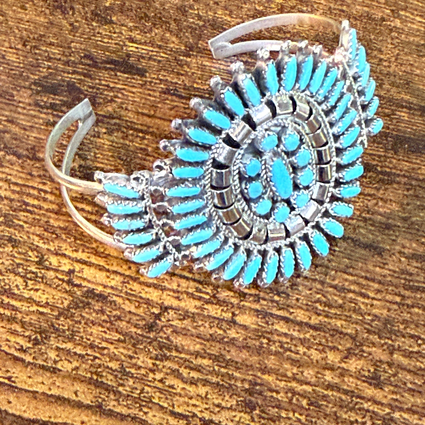 Native Handmade Naz Signed Kingman Turquoise Cuff Bracelet Sterling Silver Small
