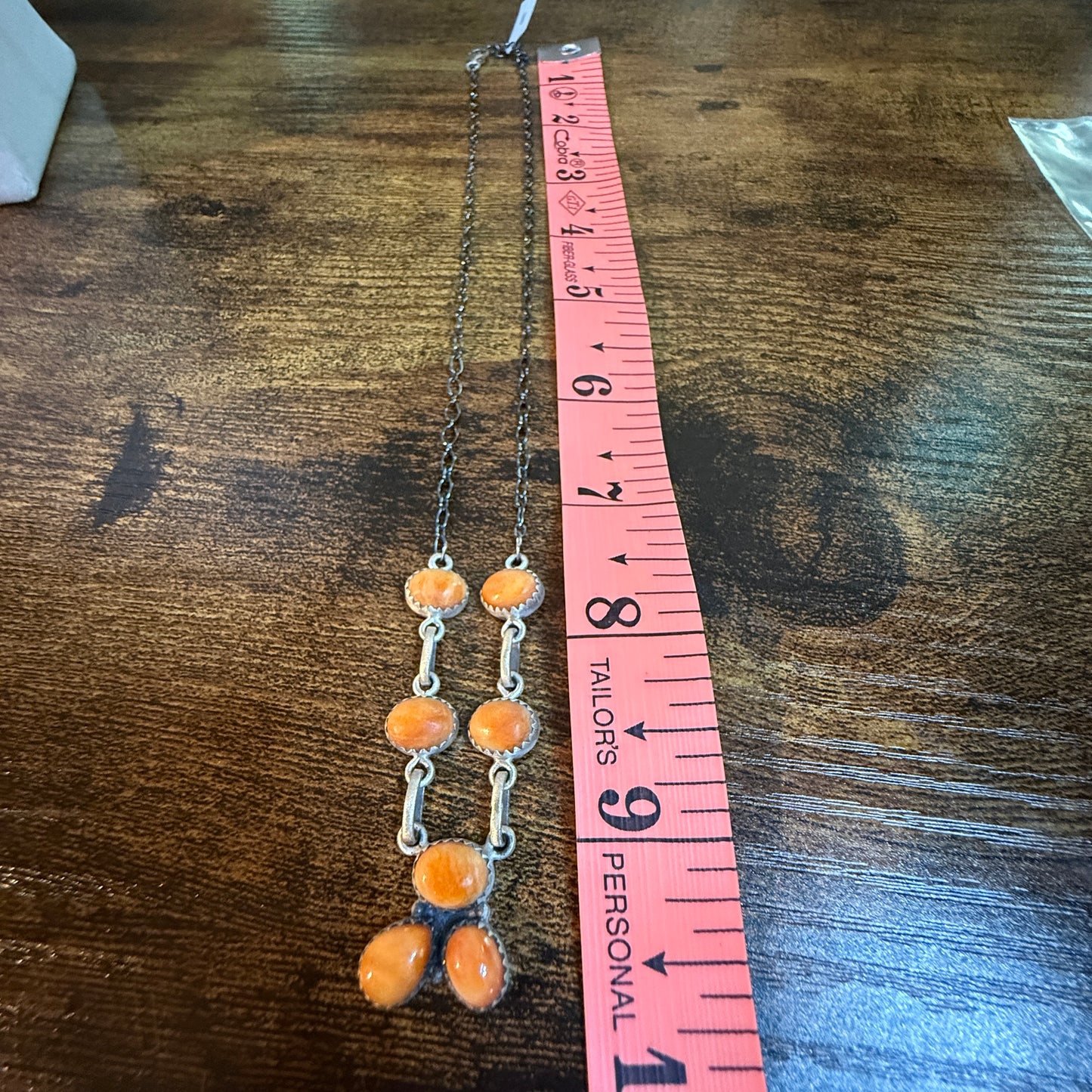 Navajo Style Orange Spiny Oyster Gemstone Lariat Necklace Sterling Silver