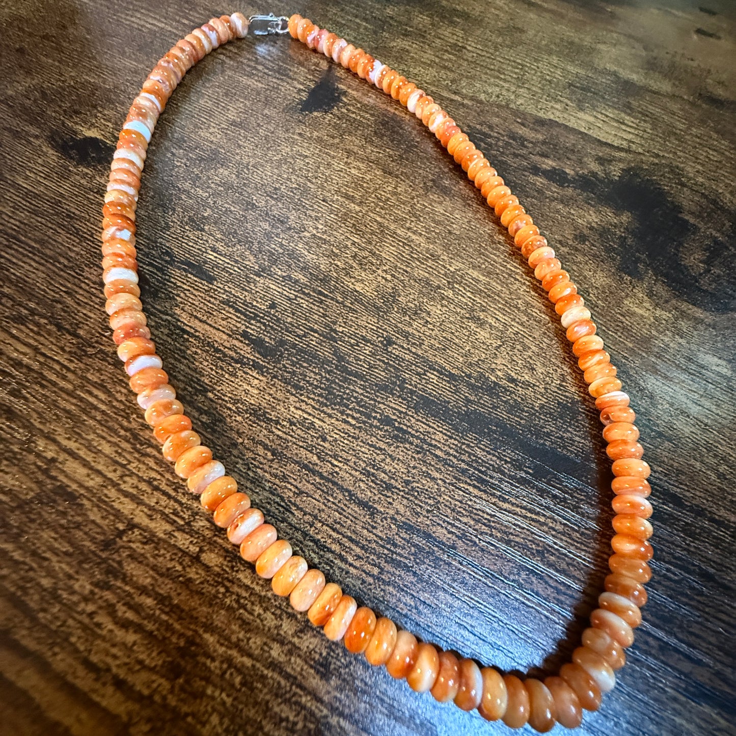 Native Handmade Spiny Oyster 6mm Rondelle Bead Necklace Sterling Silver 18 Inch