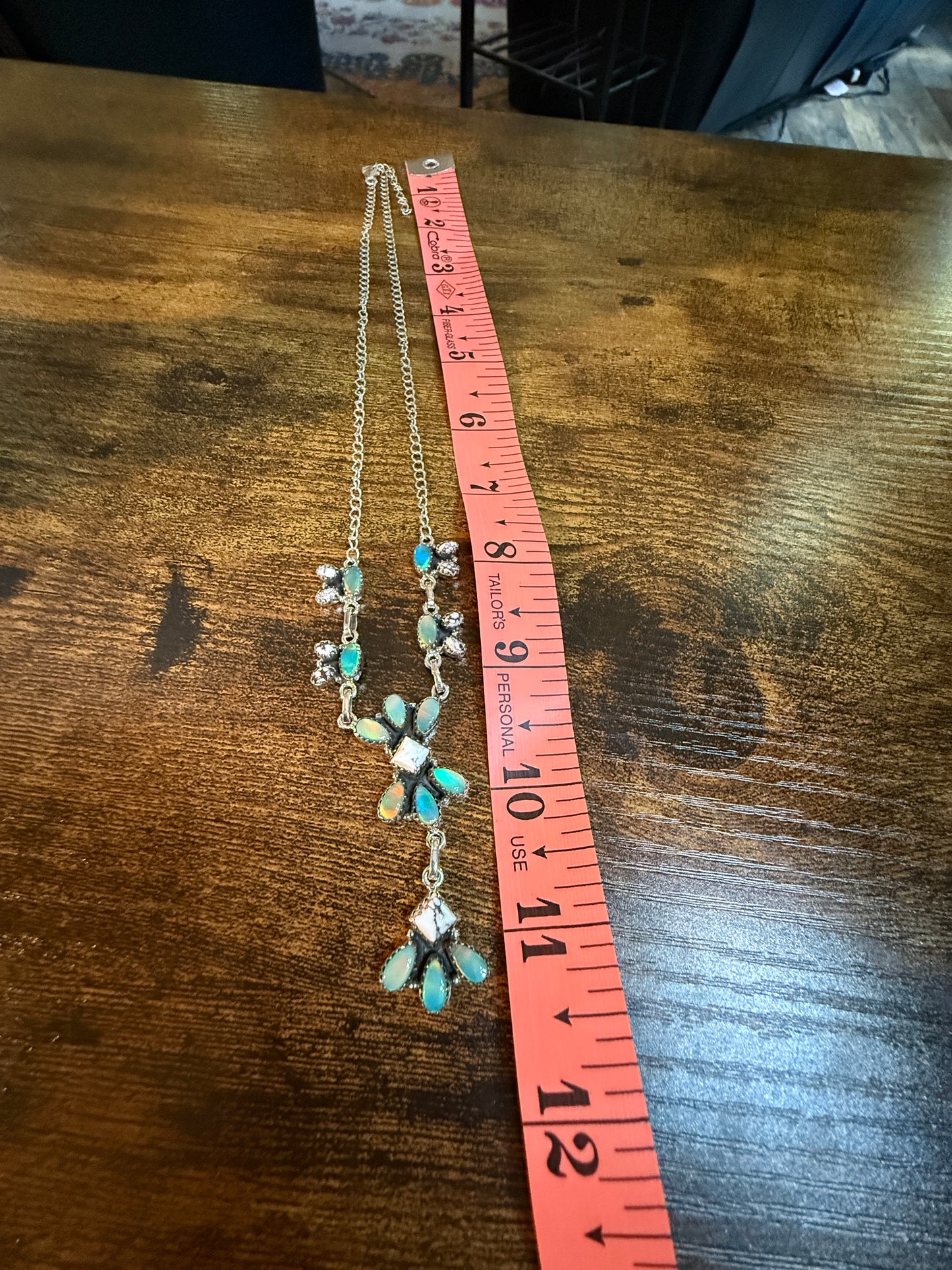 Green Abony and Wildhorse Turquoise Gemstone Lariat Necklace in Sterling Silver