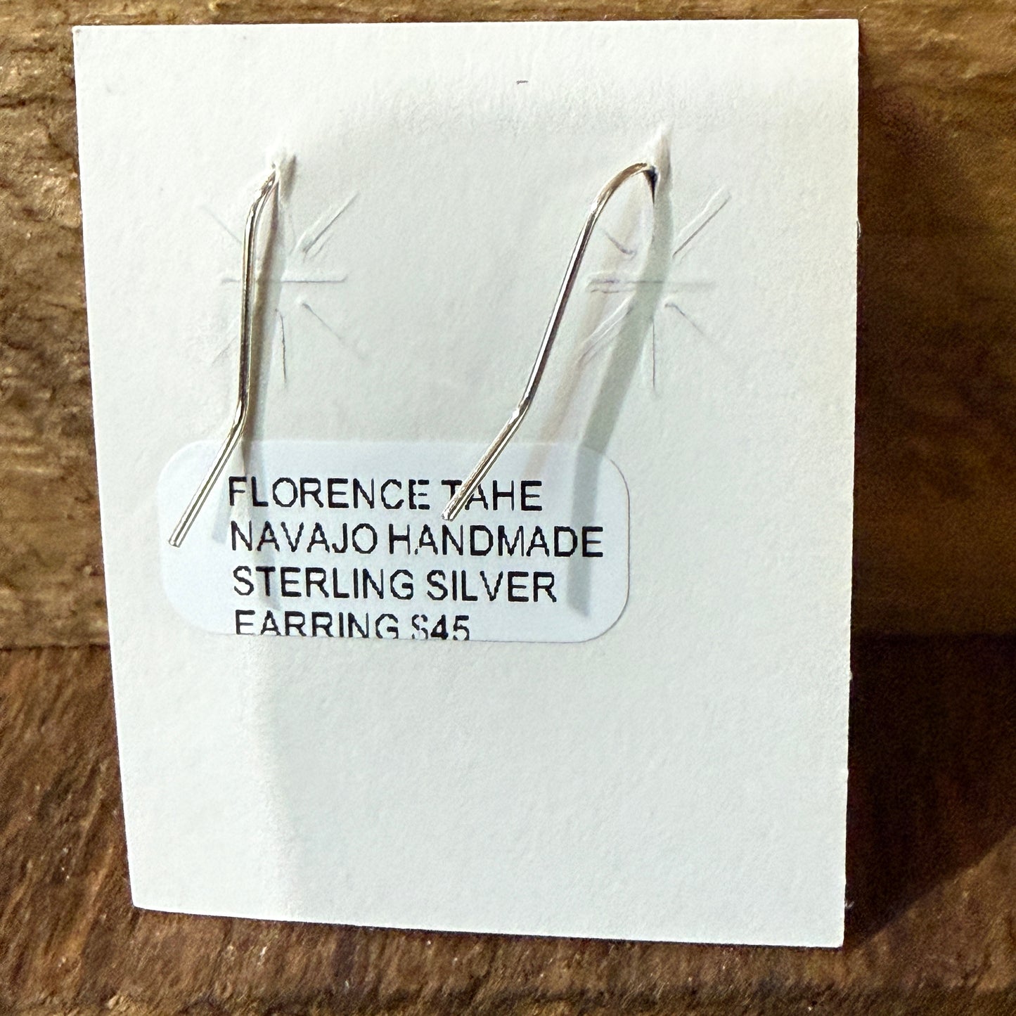 Navajo Handmade Florence Tahe Signed Wire Earrings Sterling Silver 1.75 Drop