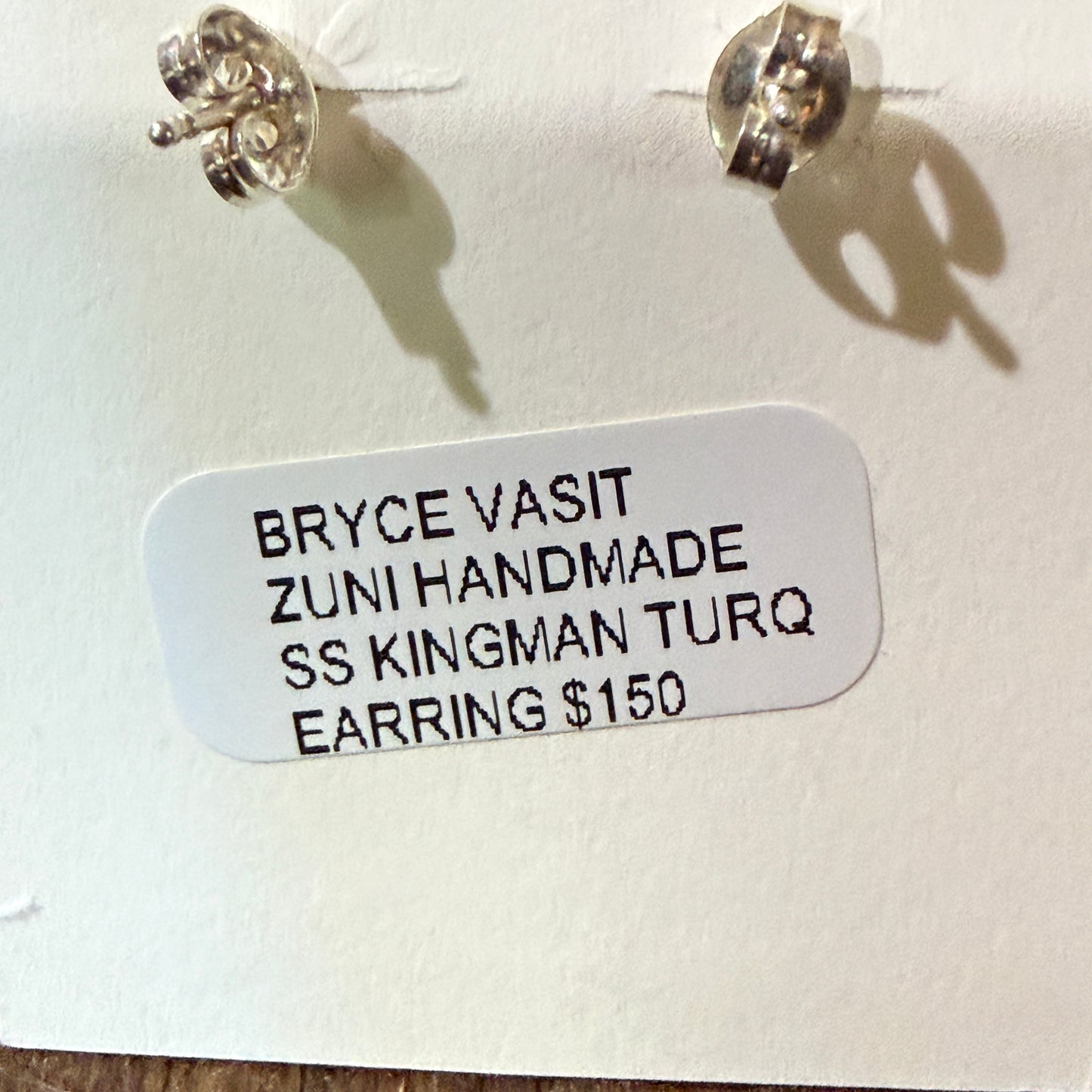 Zuni Kingman Turquoise Bryce Cross Earrings Sterling Silver Drop