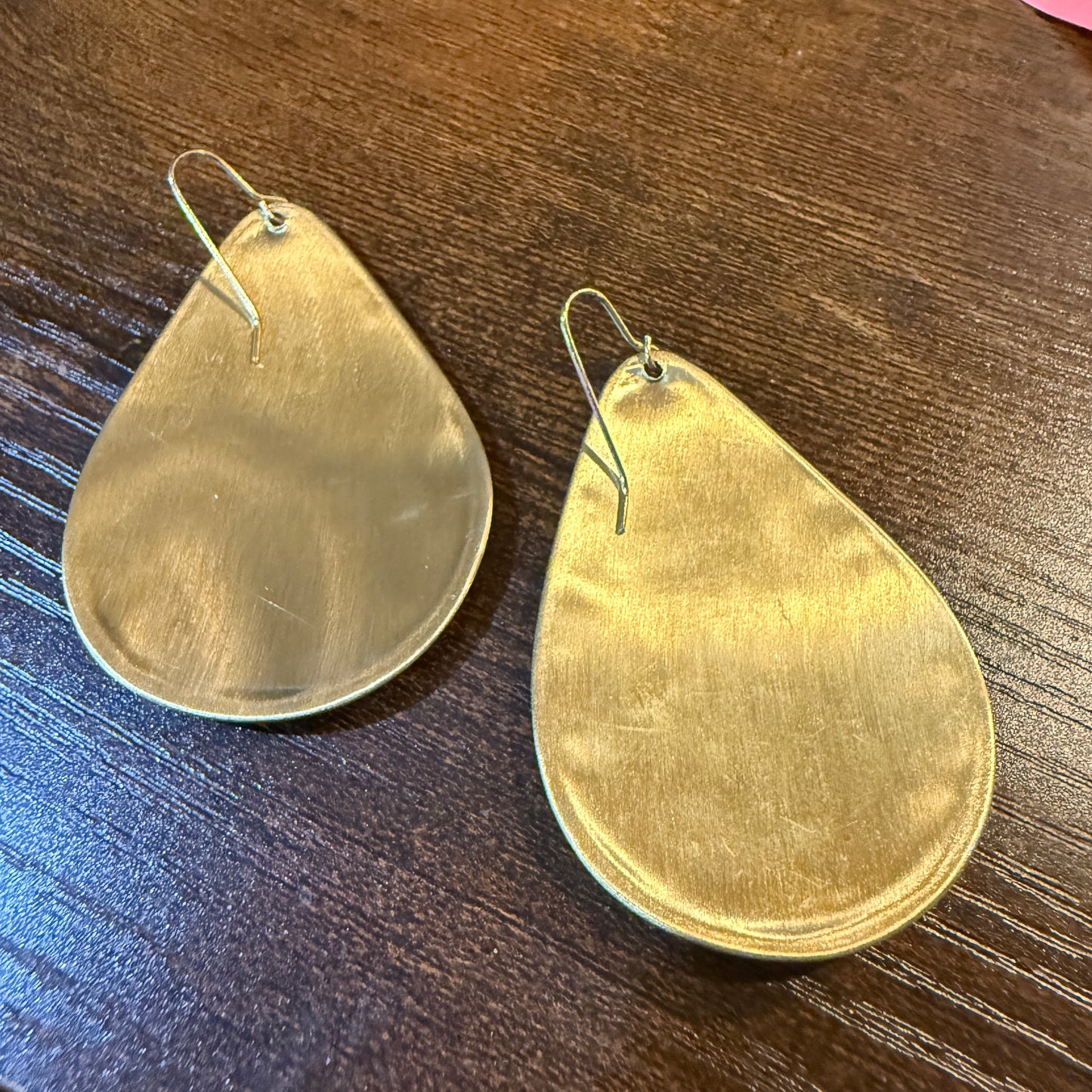 Autumn Embroidery Teardrop Earrings Gold Tone Vintage Pastel Floral Fabric