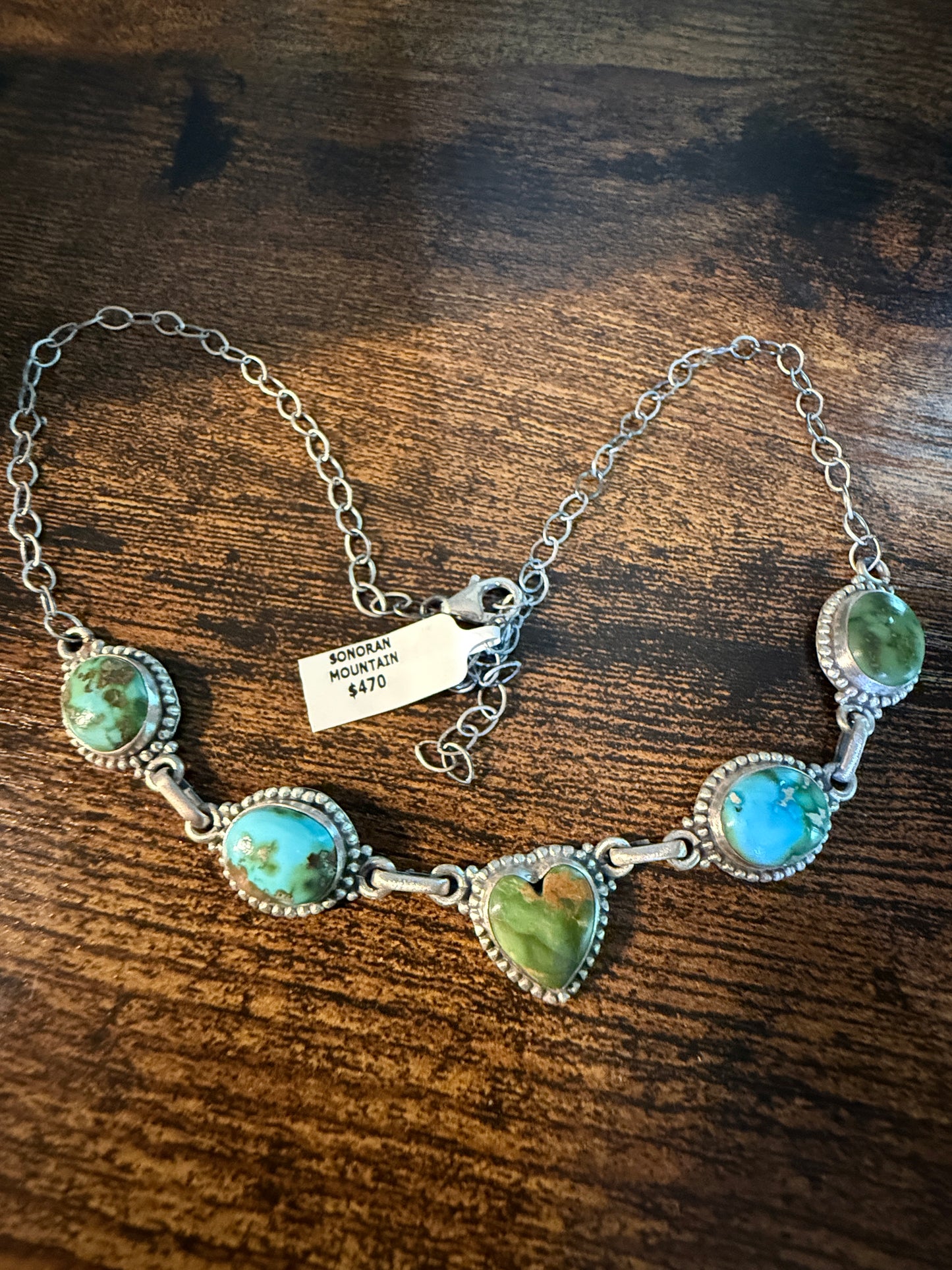 Sonoran Gold Turquoise Gemstone Choker Necklace, Sterling Silver, 16 Inch Wild West Boho