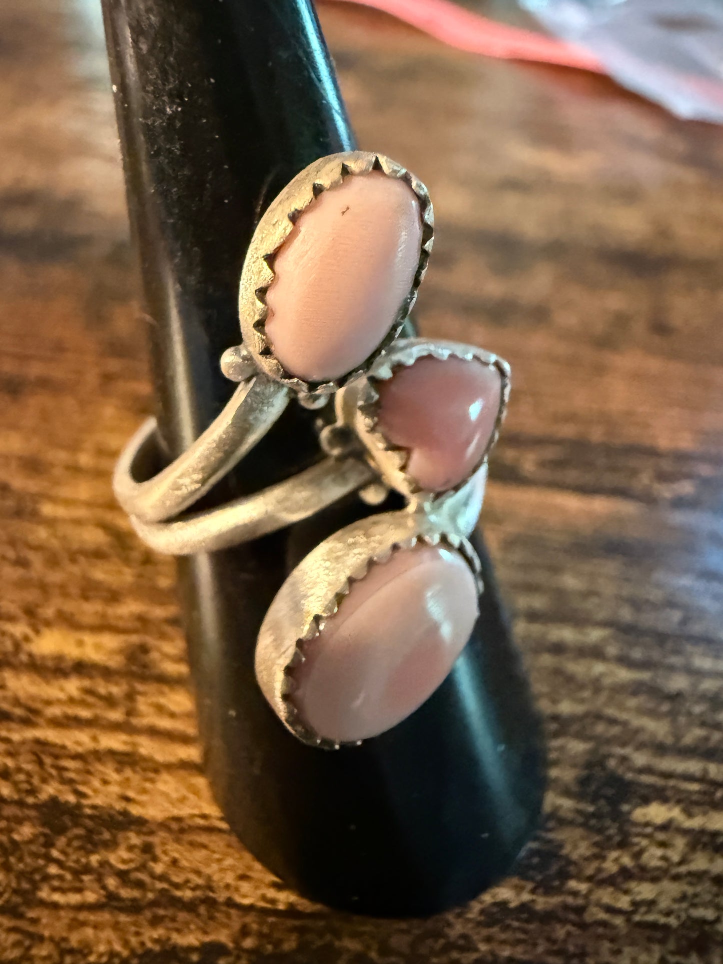 Pink Conch Turquoise Gemstone Ring Sterling Silver Adjustable Wild West Boho