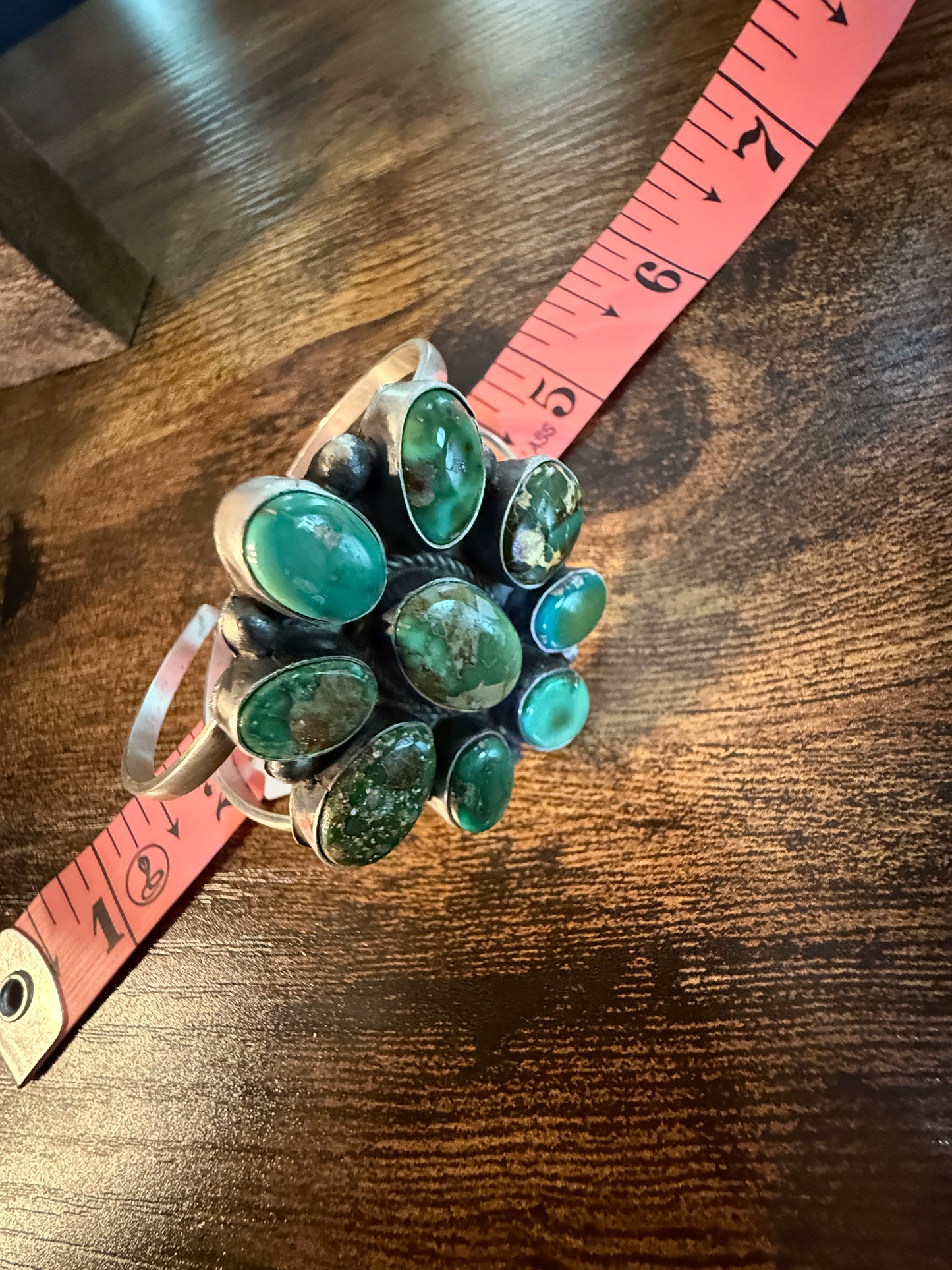 Native Handmade Signed Sonoran Gold Cluster Cuff Bracelet in Sterling Silver Wild West Boho