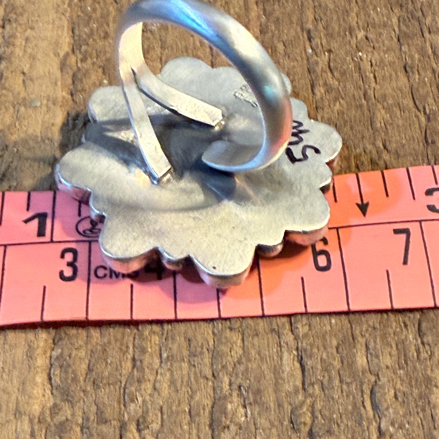 T. Smith Native Signed Mohave Turquoise Cluster Ring, Adjustable, 1.5 Inch Diameter Wild West Boho