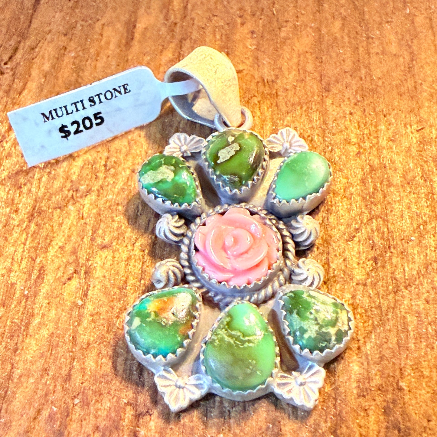 Sonoran Gold and Pink Conch Rose 2 Inch Cluster Pendant in Sterling Silver Wild West Boho