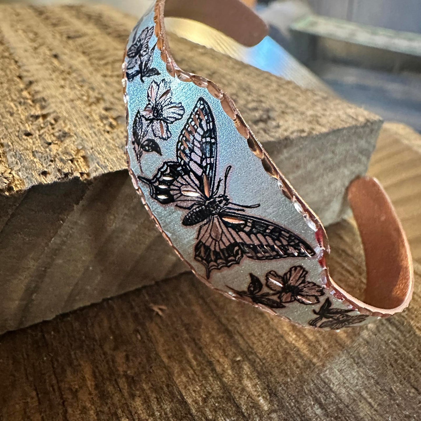 Boho Copper Diamond Cut Elegant Butterfly Cuff Bracelet ,Gift Box