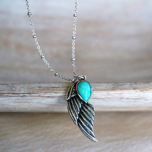 Native American Eagle Turquoise Necklace, Genuine Sterling Silver & Turquoise Stone, Gift Box - Silver Elegant