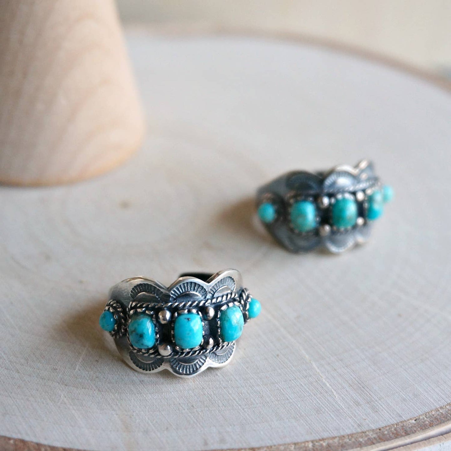 Native American Artisan Cuff Ring in Sterling Silver & Turquoise - Unique Gift Boxed Jewelry - Silver Elegant