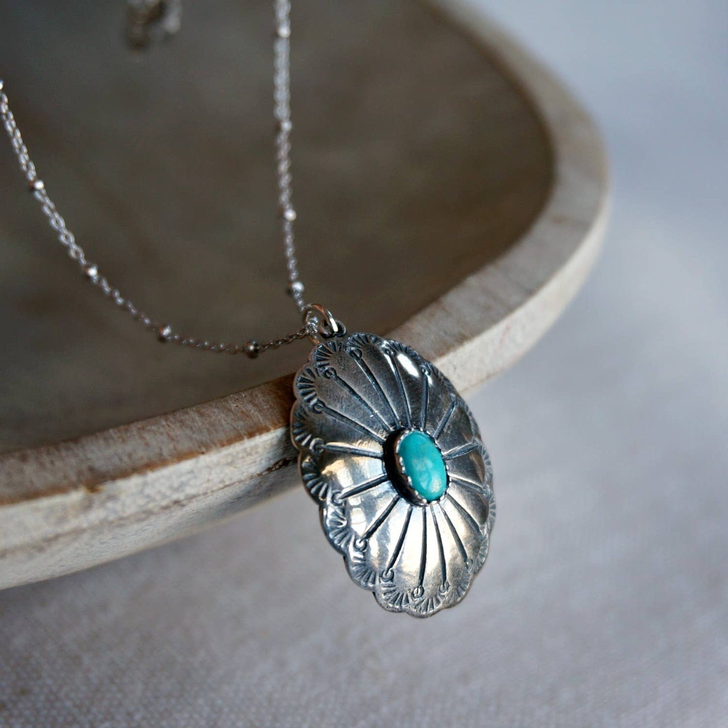 Concho Turquoise Elegance: Adjustable Sterling Silver Beaded Necklace 16-18", Gift Box