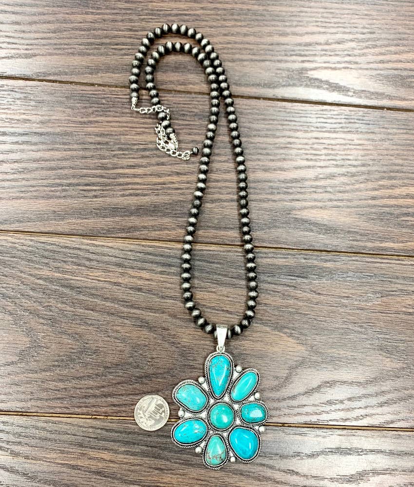 Navajo Turquoise Necklace With 8mm Beads 30 Inch Length
