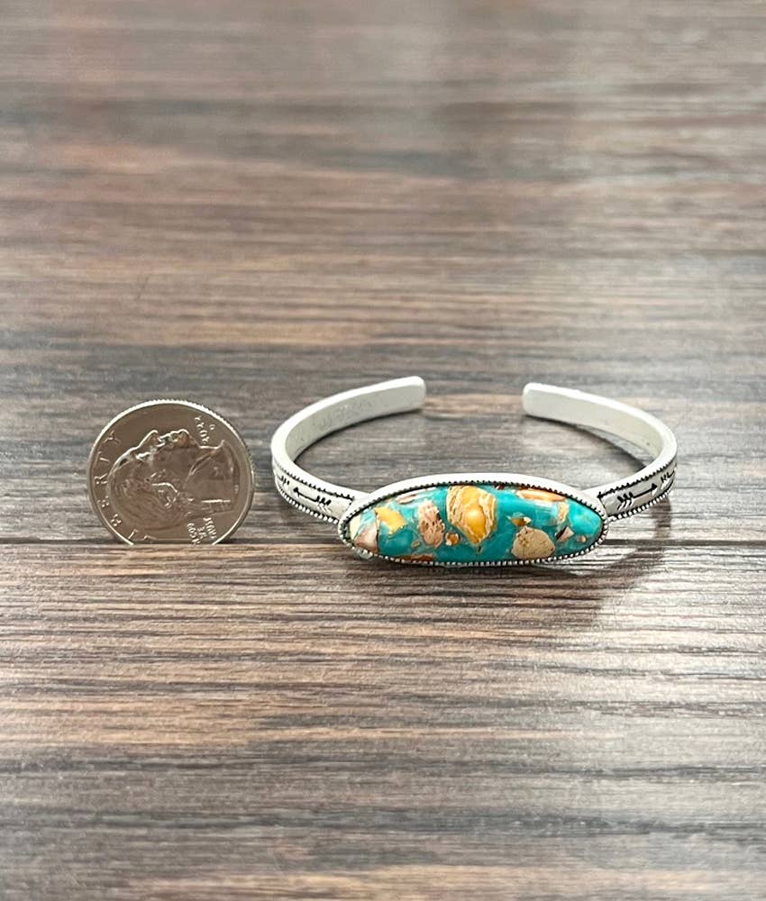 Natural Gemstone Cuff Bracelet C Shaped Antique Plate