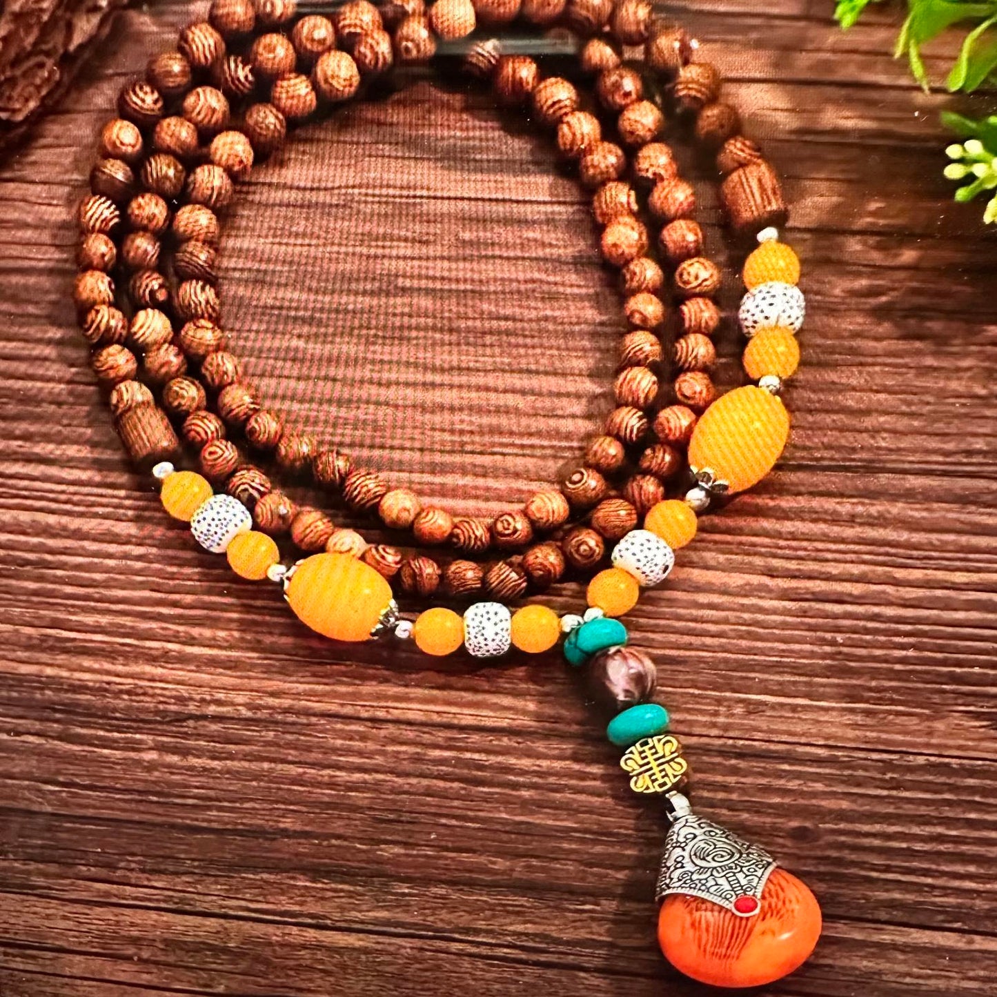 Handcrafted Bohemian Beaded Necklace with Unique Pendant, Gift Box