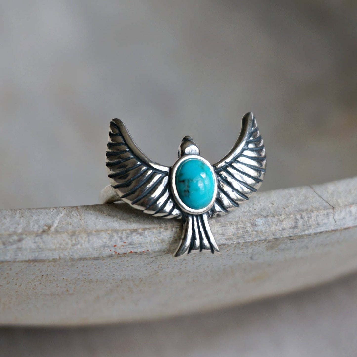 Eagle Emblem Turquoise Sterling Silver Ring – Handcrafted Native American Jewelry in Gift Box - Silver Elegant