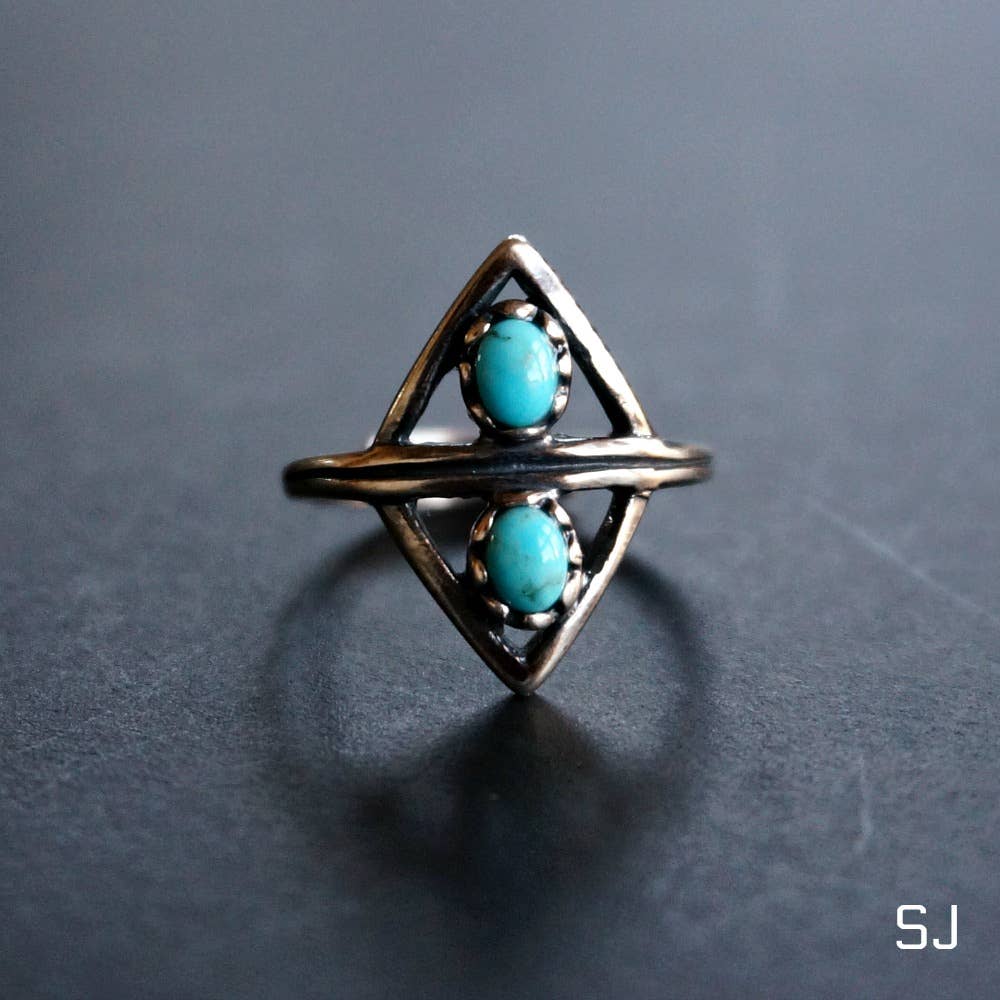 Boho Native American Turquoise Serenity Adjustable Sterling Silver Ring, Gift Box