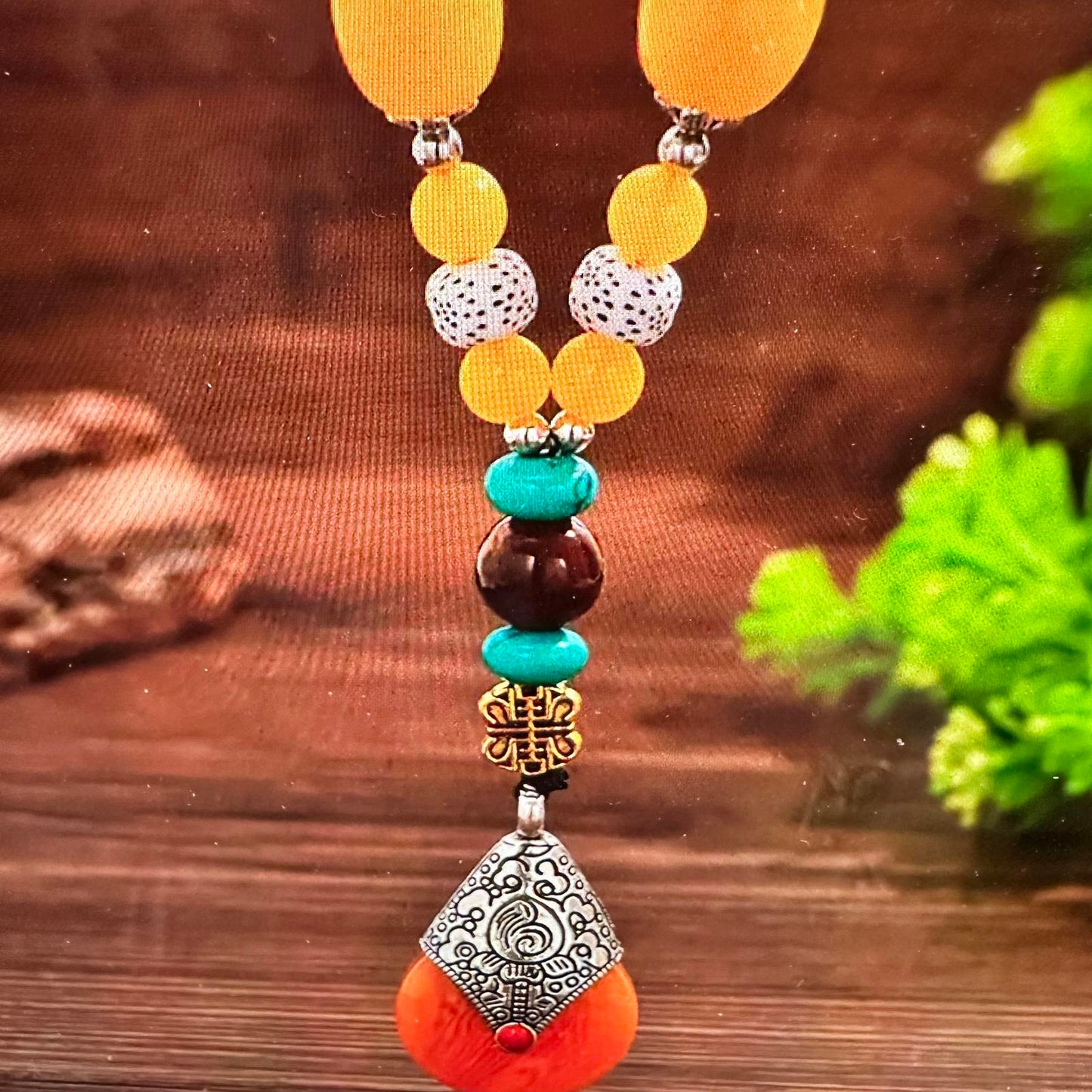 Handcrafted Bohemian Beaded Necklace with Unique Pendant, Gift Box