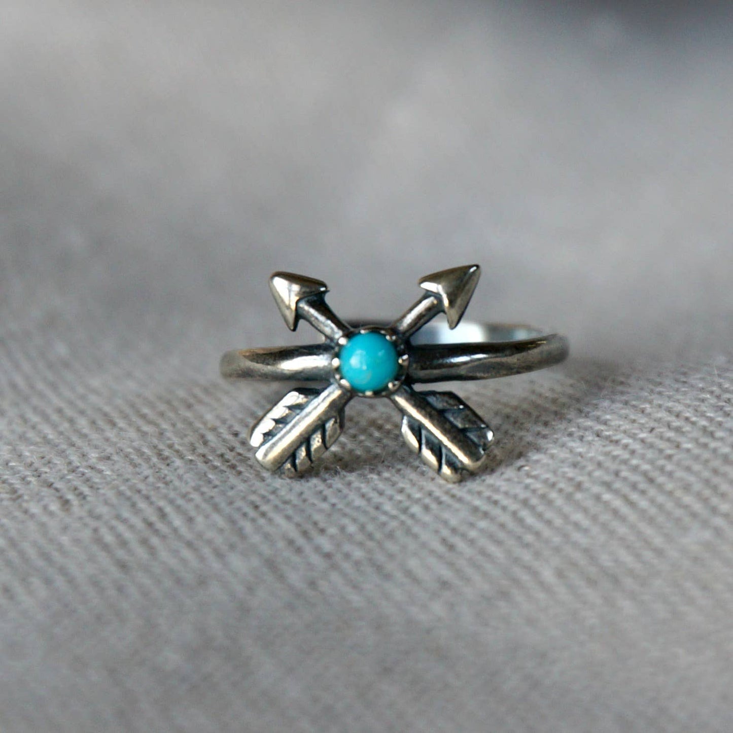 Boho Native American Friendship Arrow Adjustable Sterling Silver Turquoise Ring, Gift Box