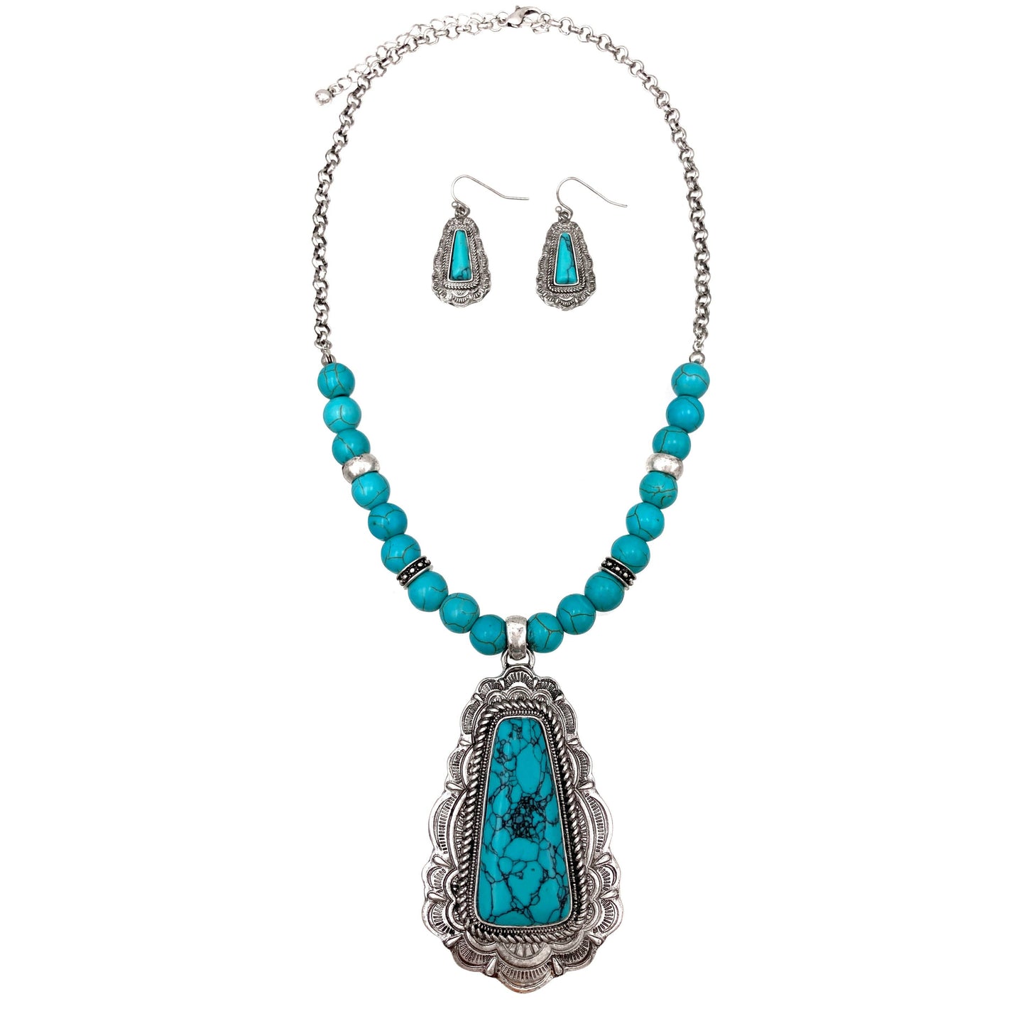 Rustic Charm Trapezoid Jewelry Set with Cabochon Accents - Silver Elegant