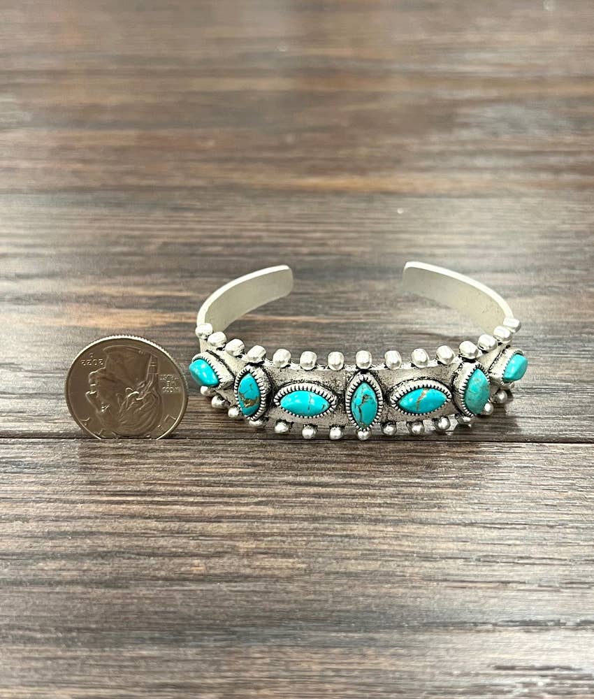 Navajo Turquoise Natural Stone Cuff Bracelet Antique Silver Finish
