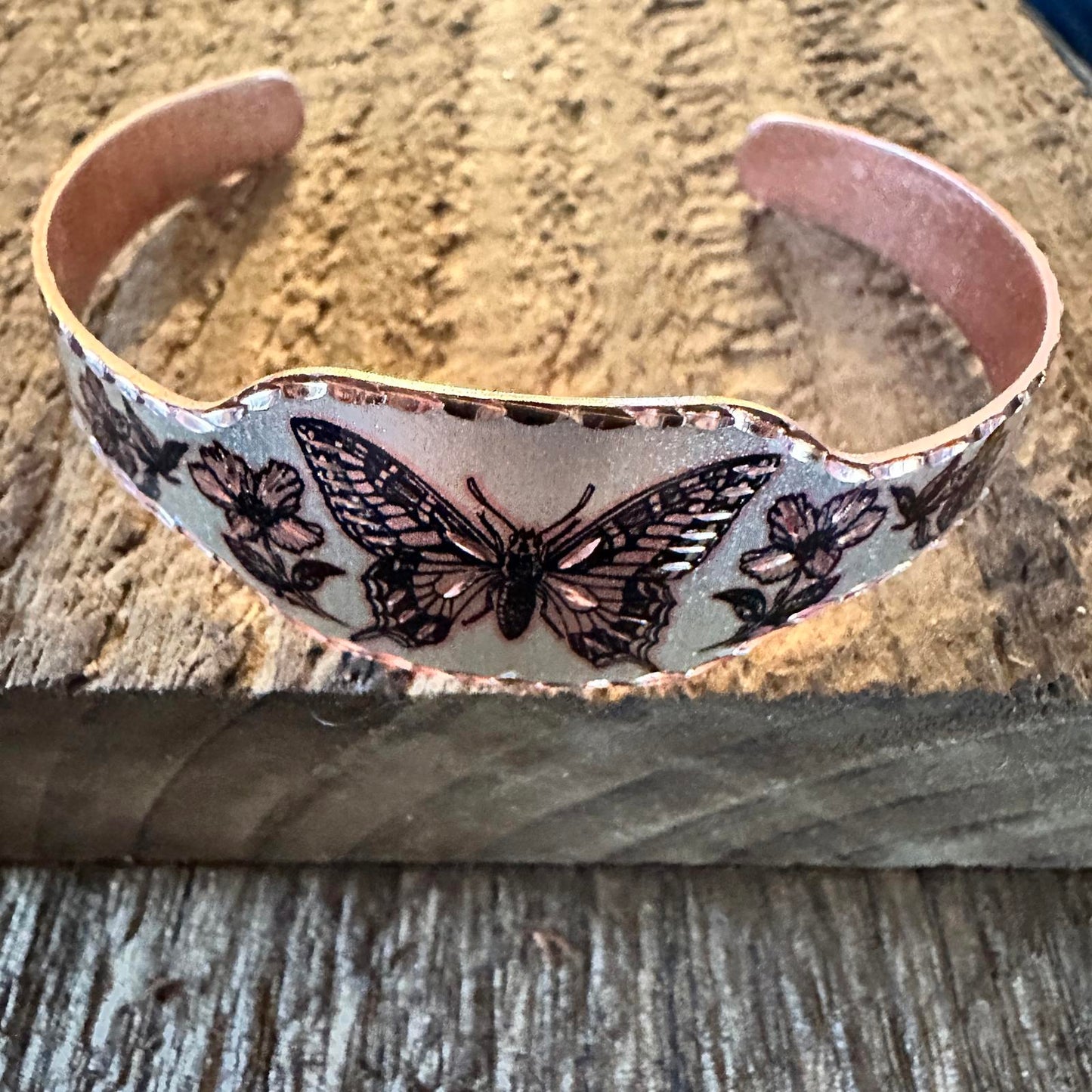 Boho Copper Diamond Cut Elegant Butterfly Cuff Bracelet ,Gift Box