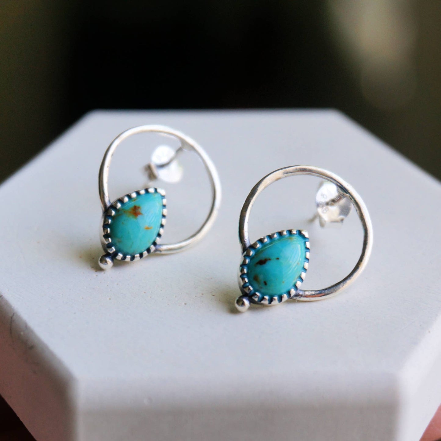 Bohemian Bliss Turquoise Sterling Silver Hoops Stud Earrings, Gift Box