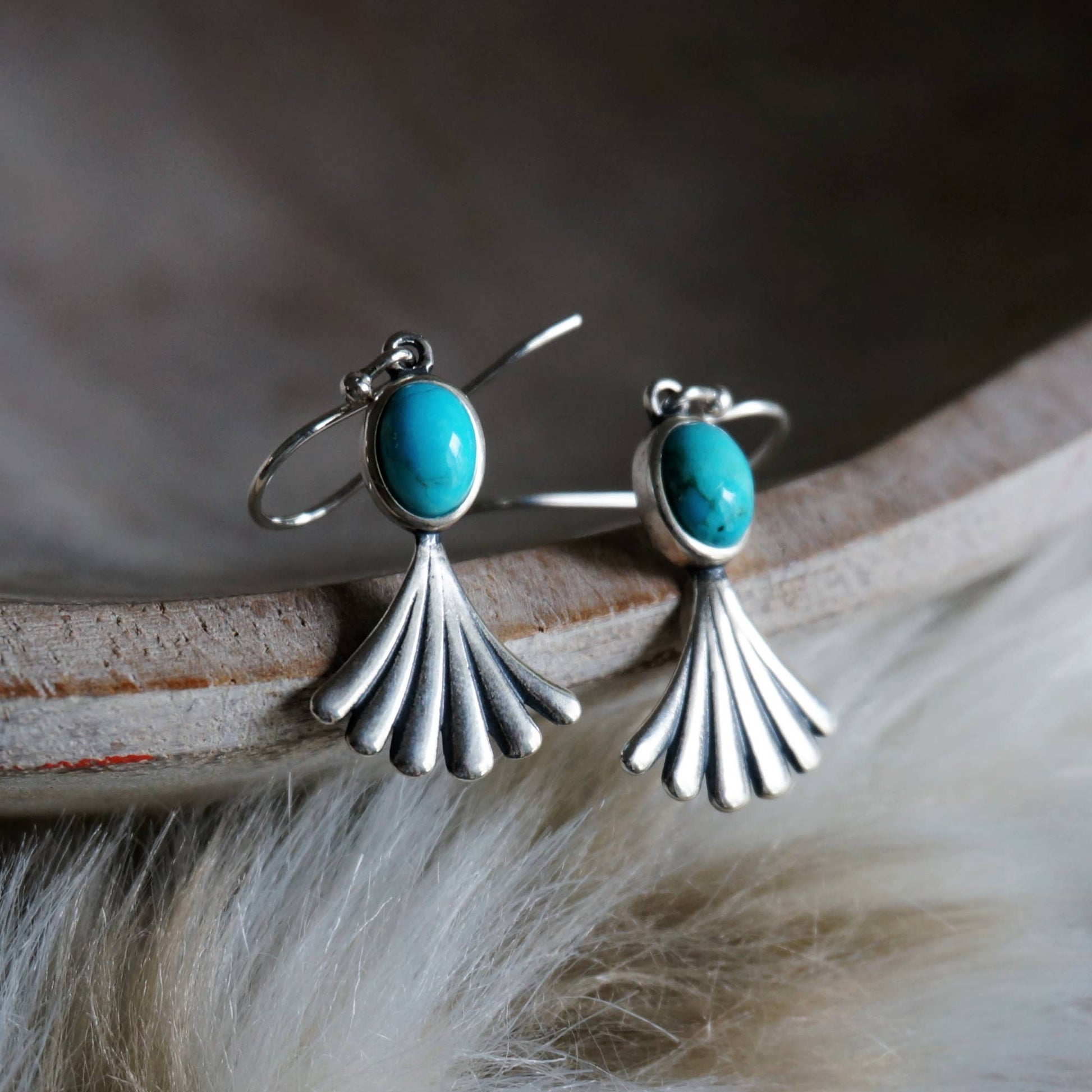 Navajo Prayer Turquoise Dangle Earrings in Sterling Silver, Authentic Gift Box Included - Silver Elegant